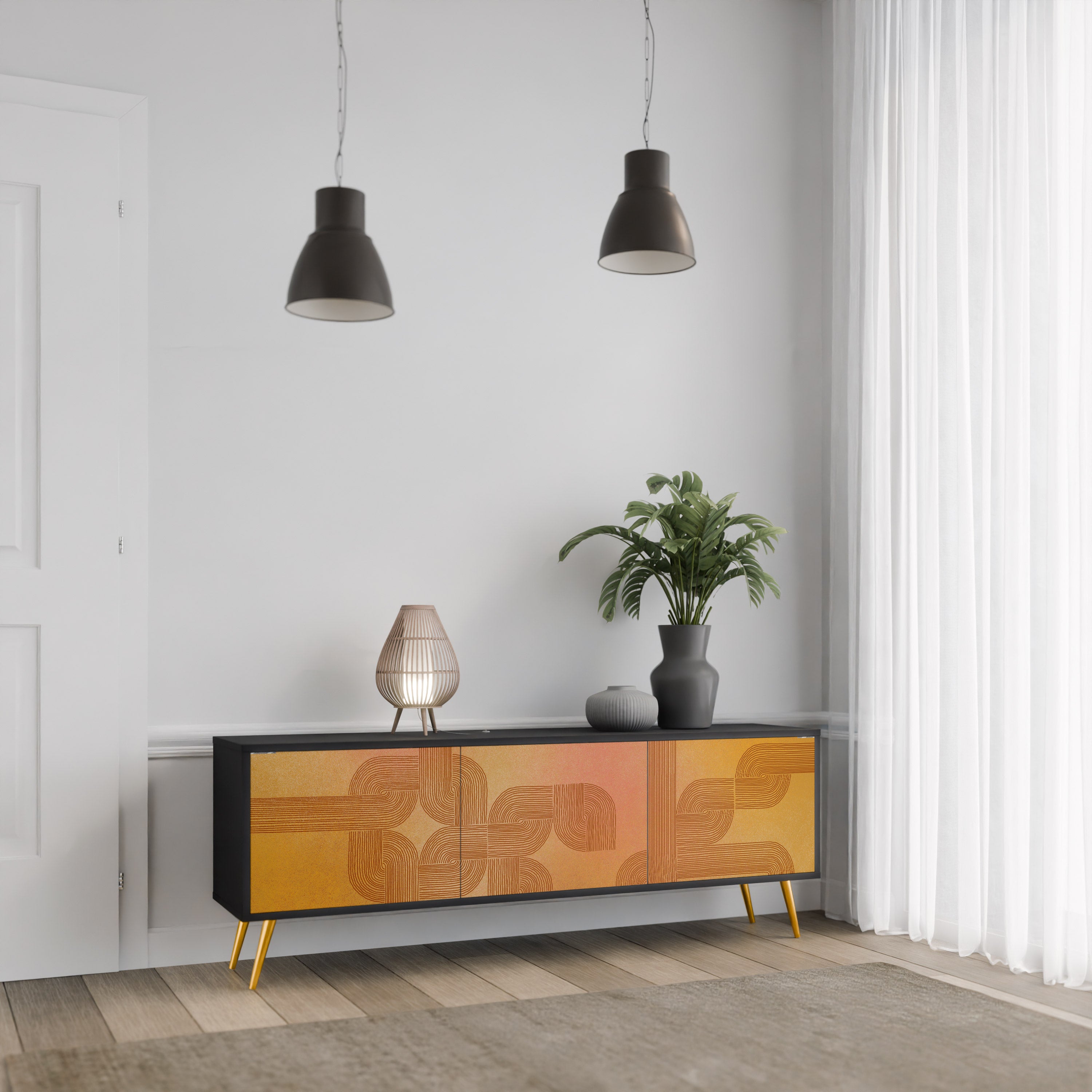 FORTALECIENDO LA RELACIÓN Mueble de TV de 3 puertas en acabado negro