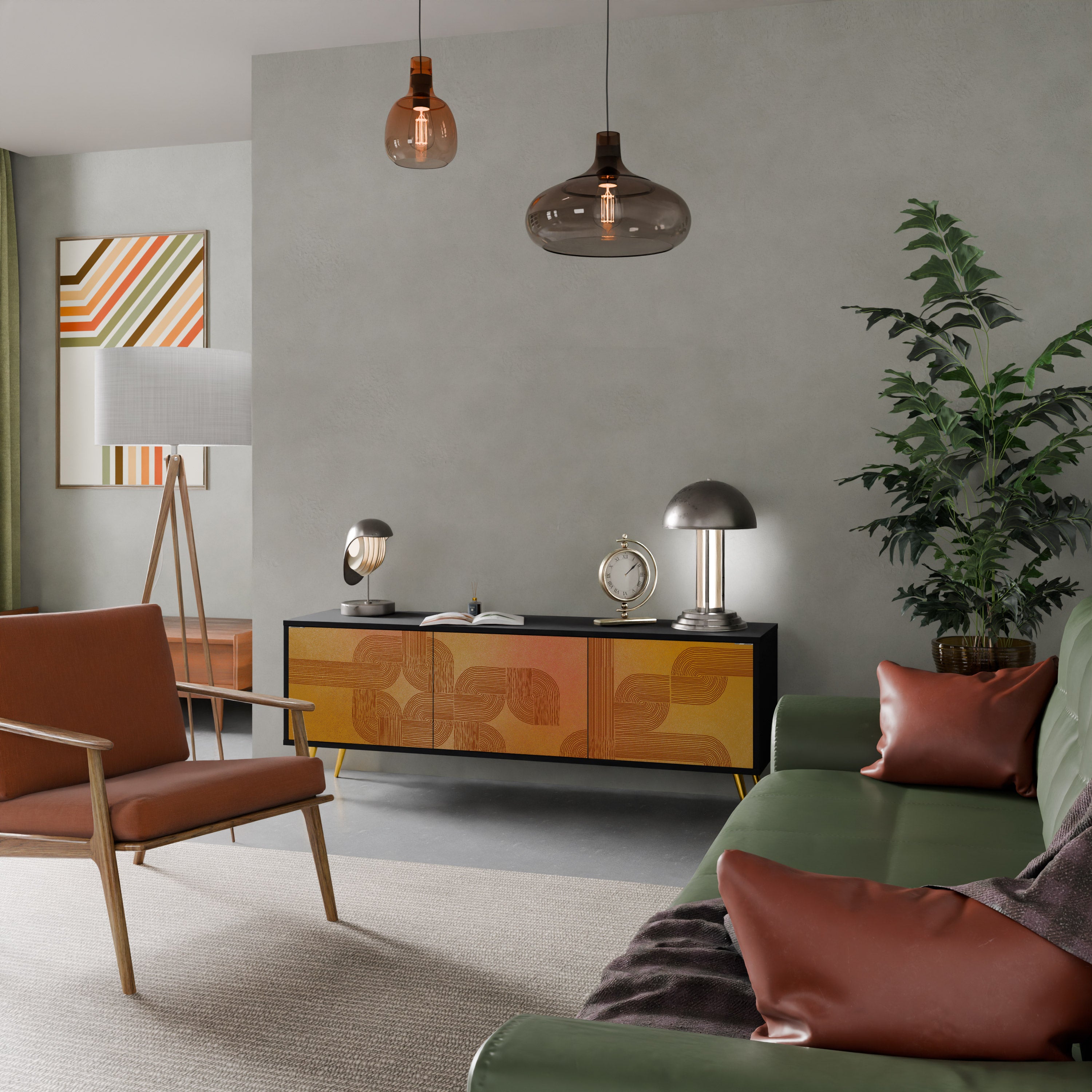 FORTALECIENDO LA RELACIÓN Mueble de TV de 3 puertas en acabado negro