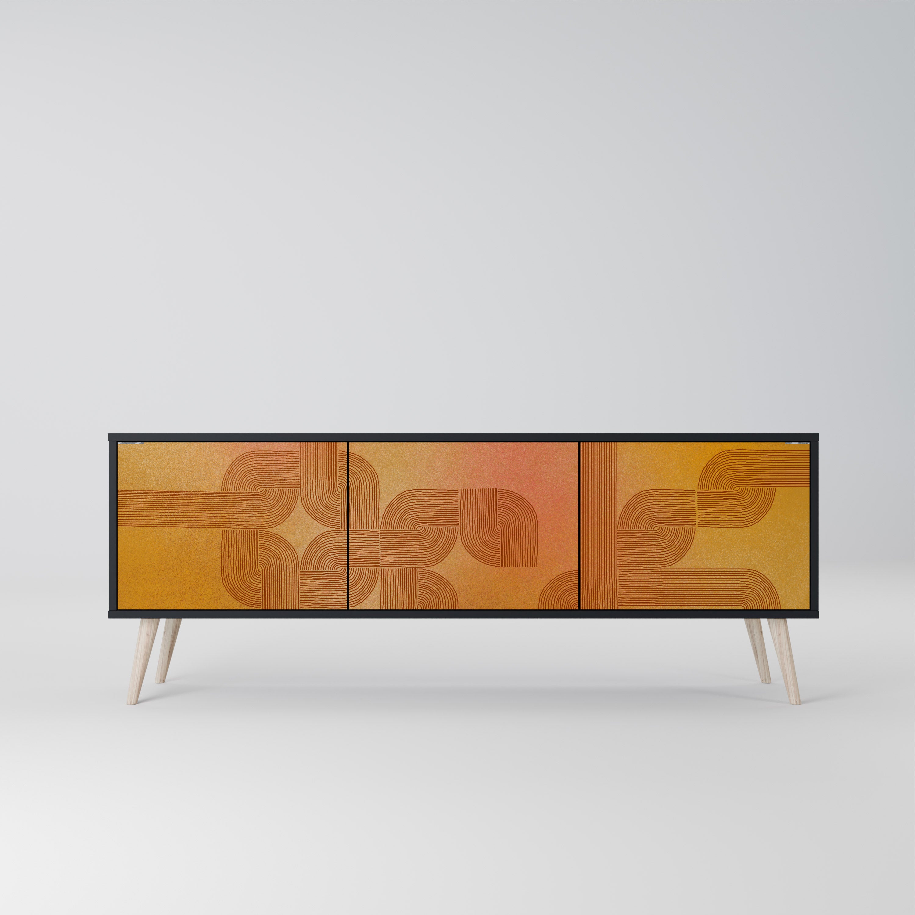 FORTALECIENDO LA RELACIÓN Mueble de TV de 3 puertas en acabado negro