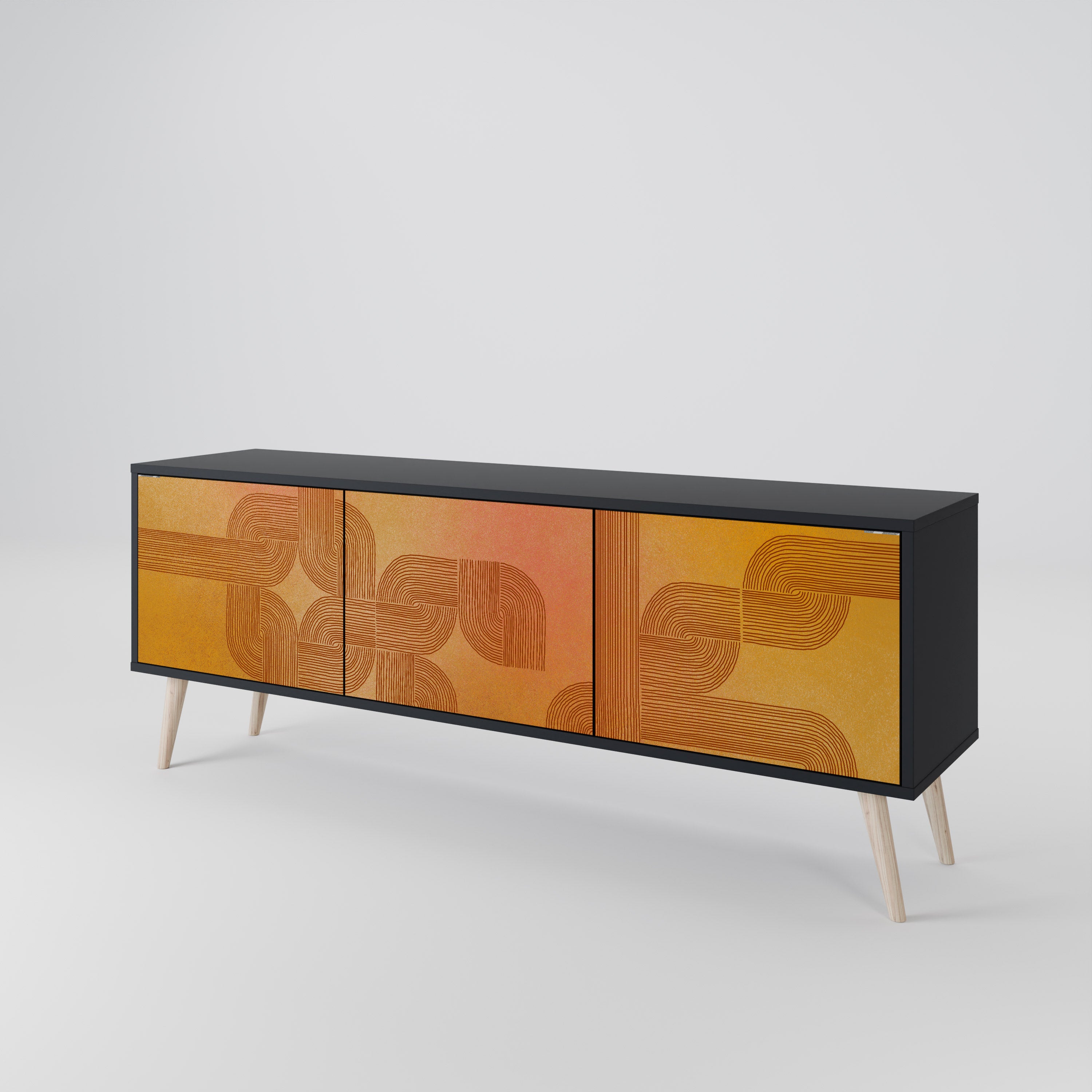 FORTALECIENDO LA RELACIÓN Mueble de TV de 3 puertas en acabado negro