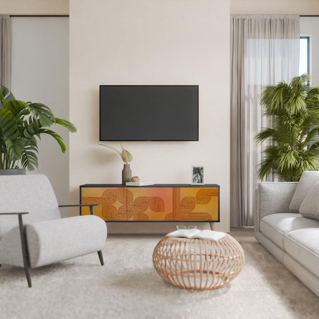 FORTALECIENDO LA RELACIÓN Mueble de TV de 3 puertas en acabado negro