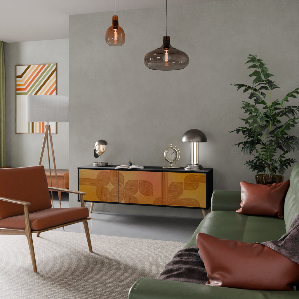 FORTALECIENDO LA RELACIÓN Mueble de TV de 3 puertas en acabado negro