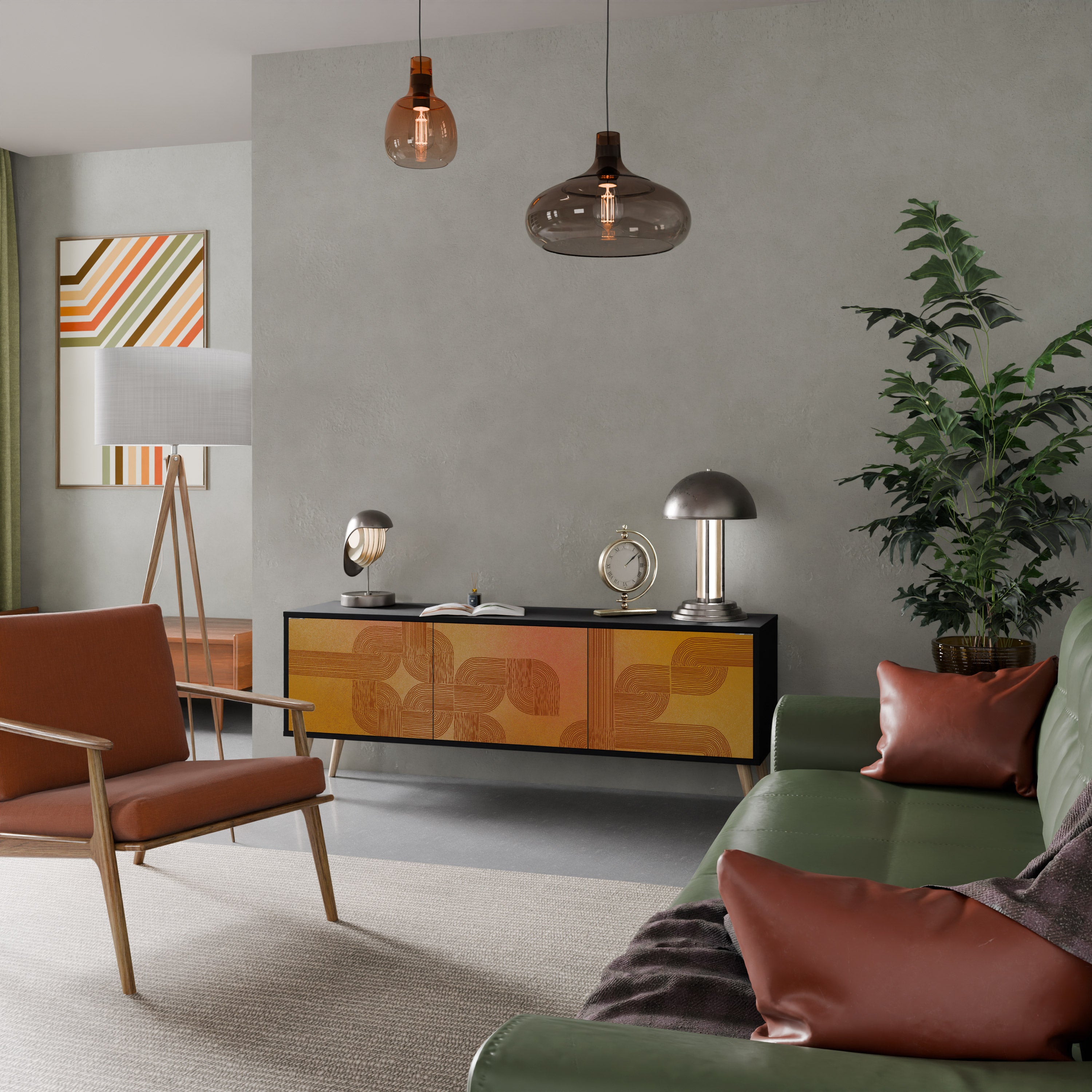 FORTALECIENDO LA RELACIÓN Mueble de TV de 3 puertas en acabado negro