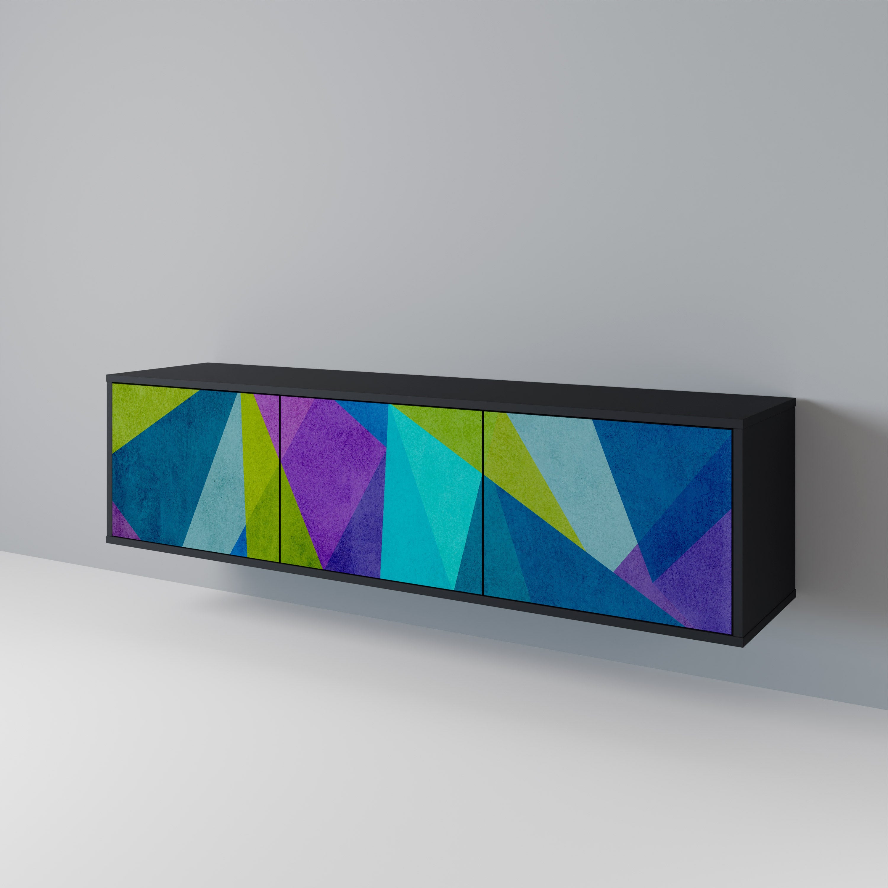 Mueble de TV COLD SHOWCASE de 3 puertas con acabado negro