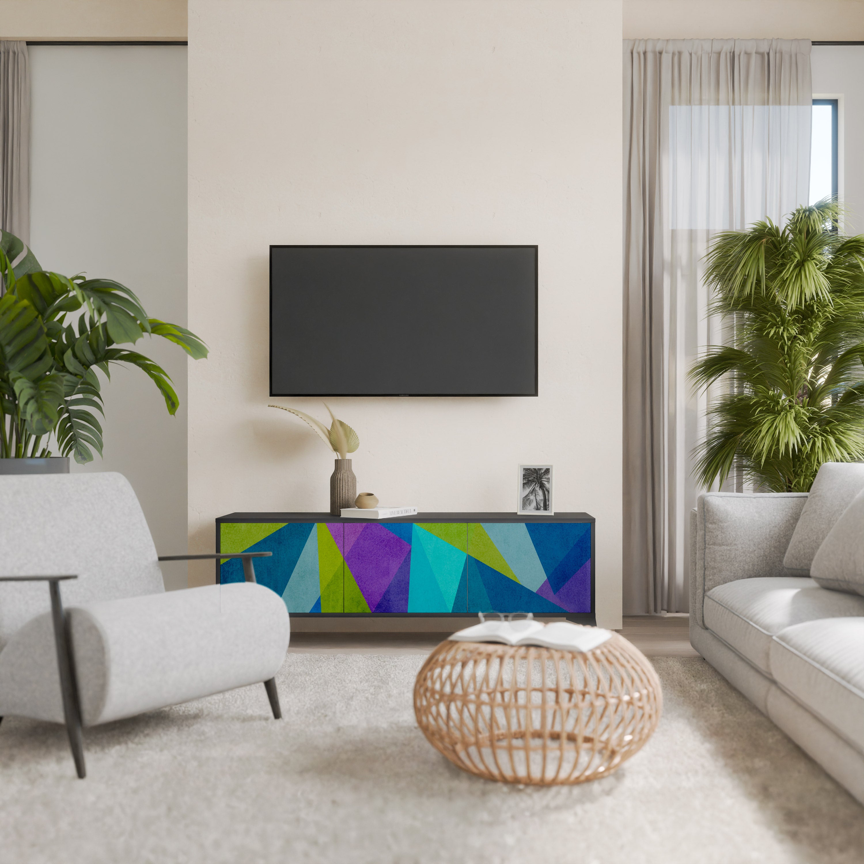 Mueble de TV COLD SHOWCASE de 3 puertas con acabado negro