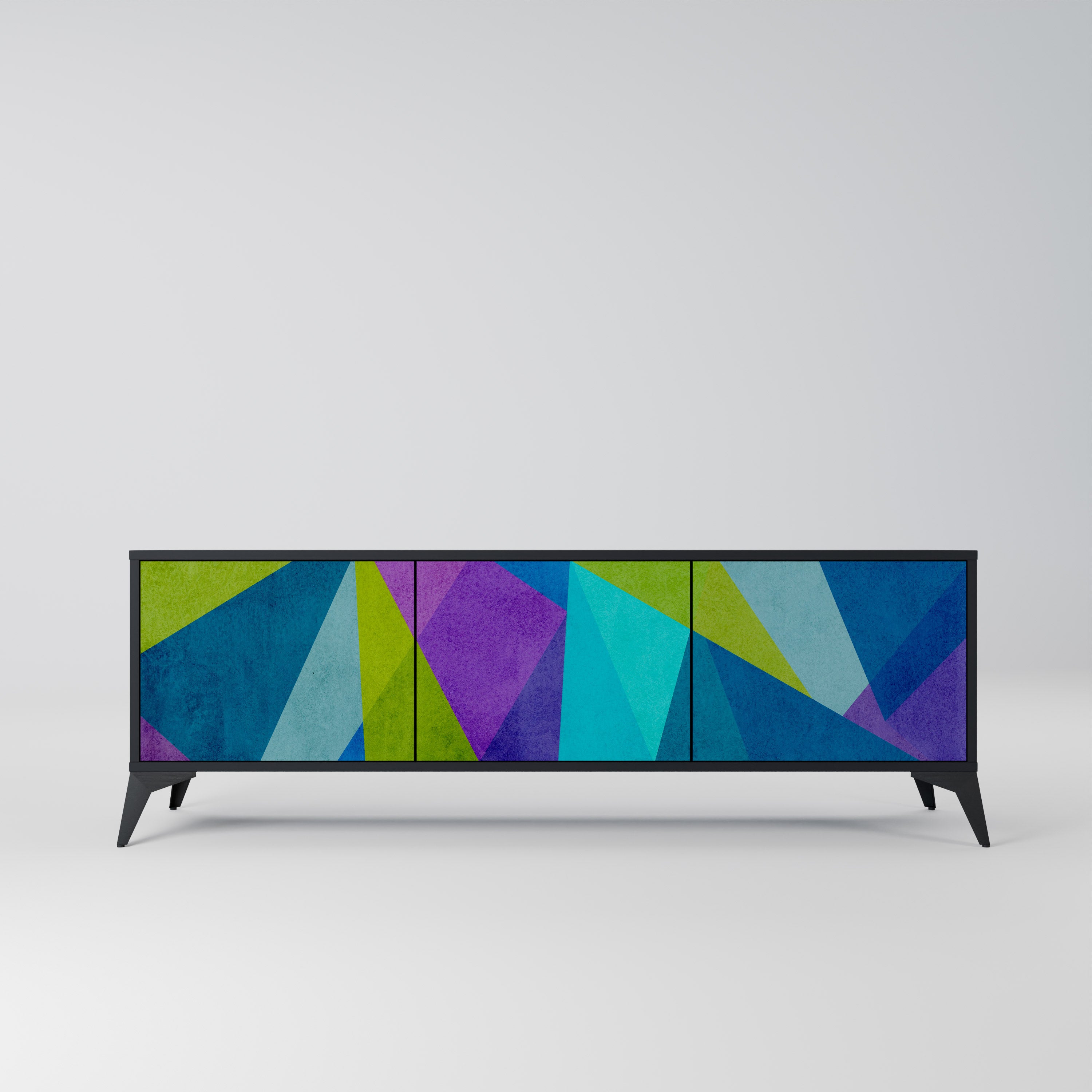 Mueble de TV COLD SHOWCASE de 3 puertas con acabado negro