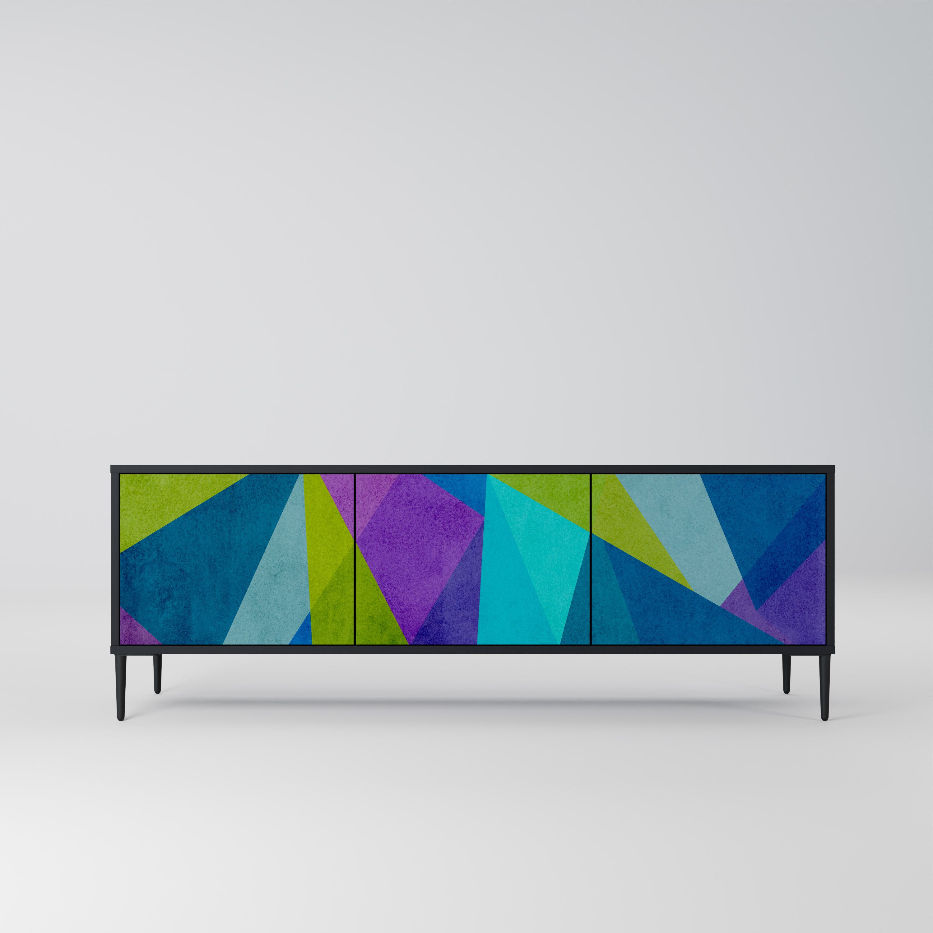 Mueble de TV COLD SHOWCASE de 3 puertas con acabado negro