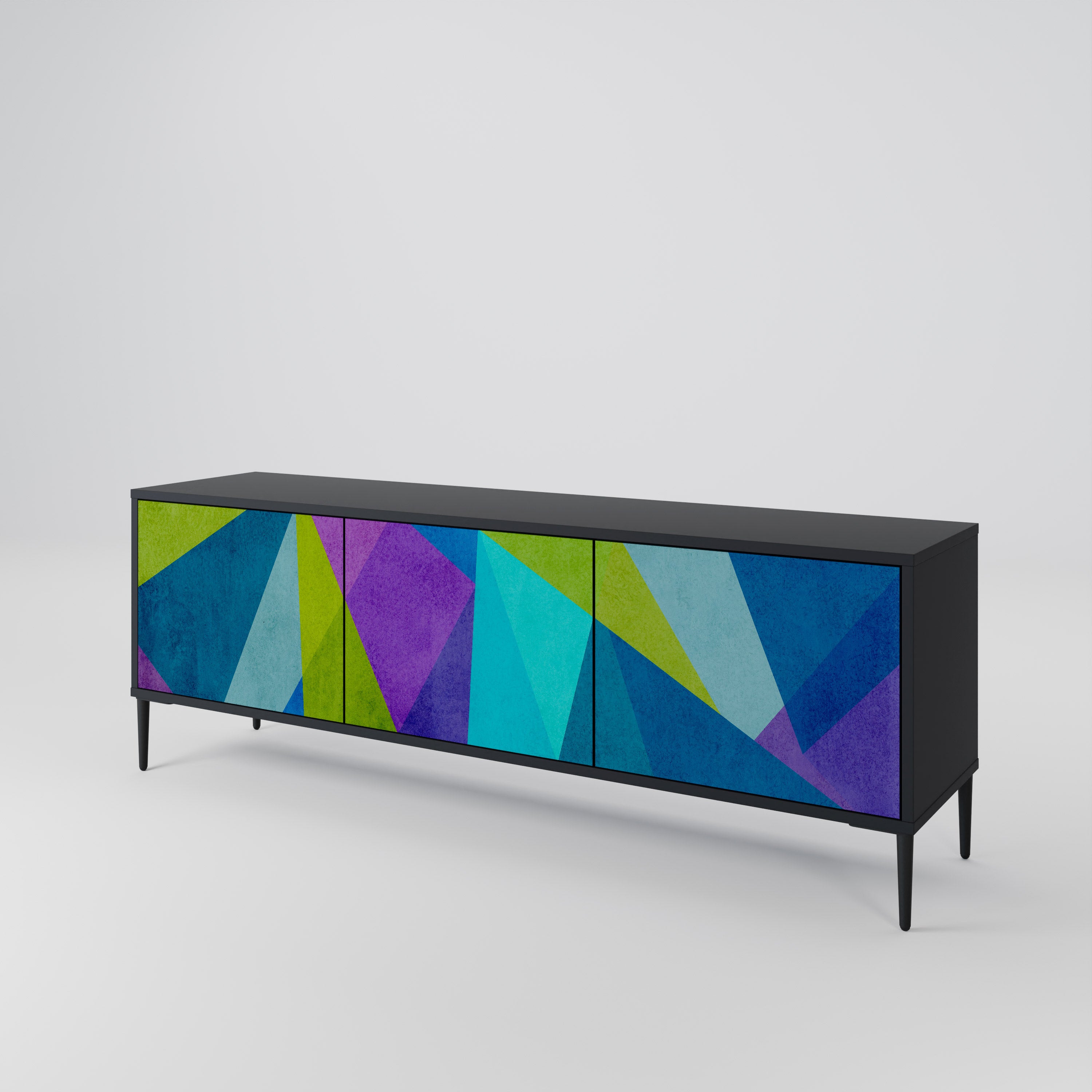 Mueble de TV COLD SHOWCASE de 3 puertas con acabado negro