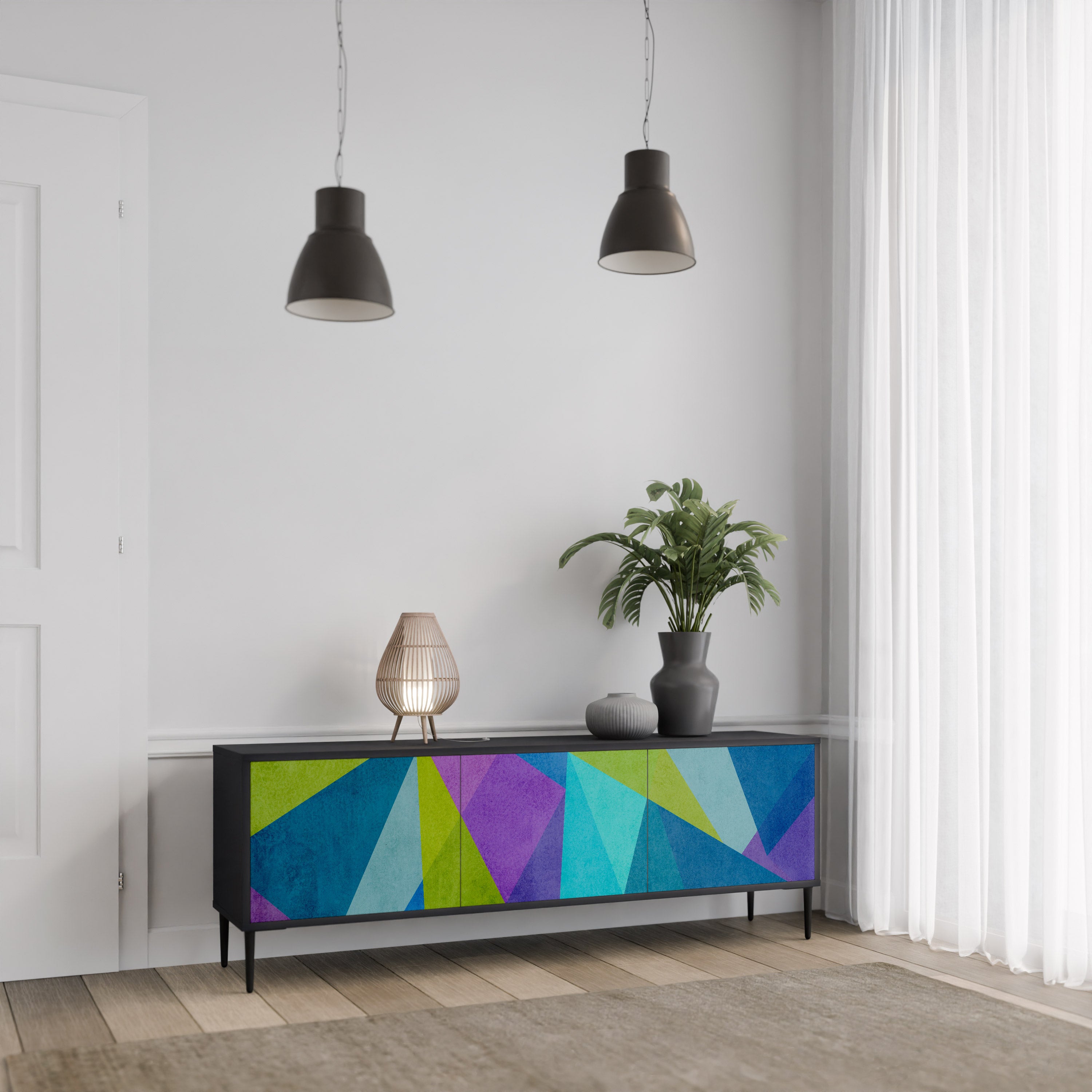 Mueble de TV COLD SHOWCASE de 3 puertas con acabado negro