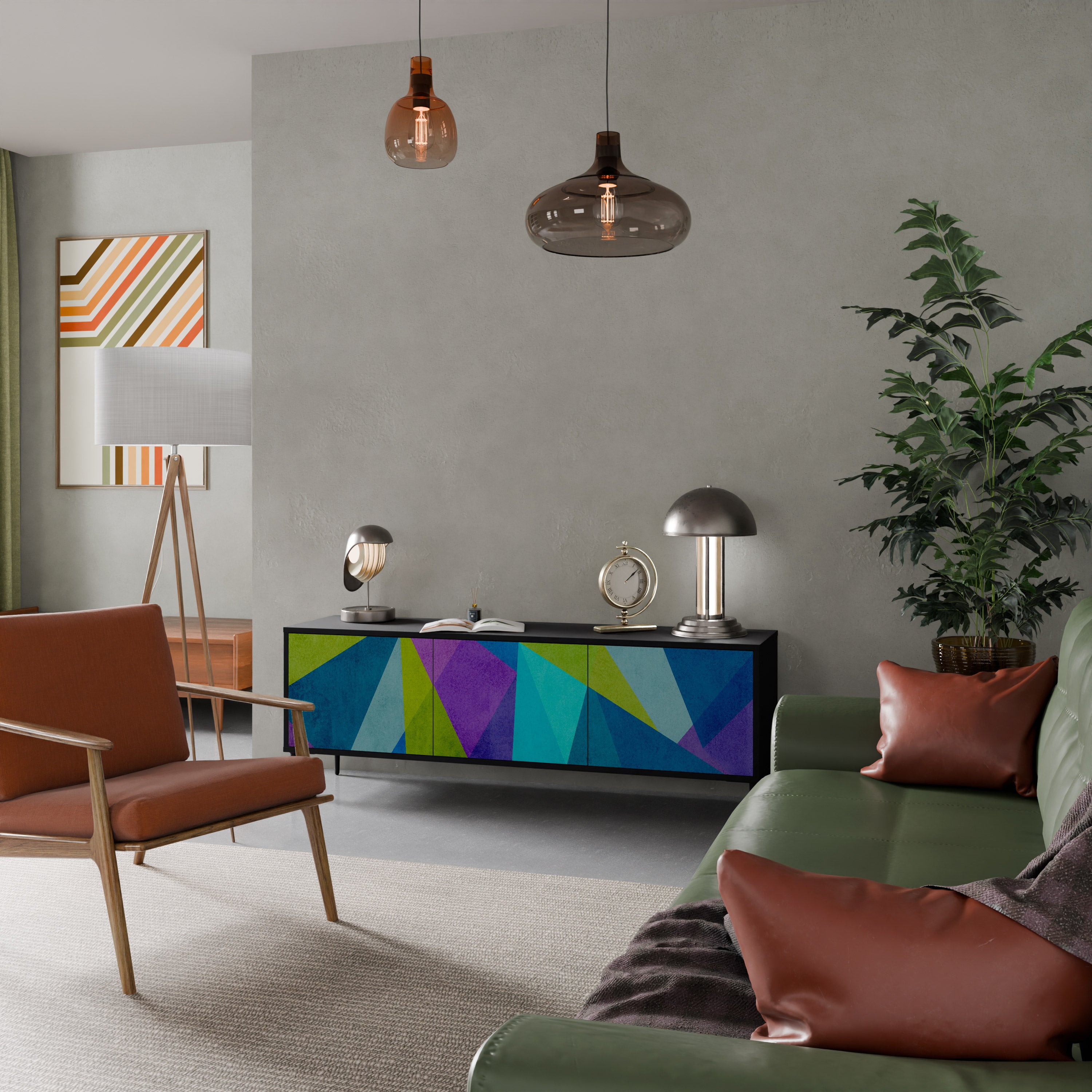 Mueble de TV COLD SHOWCASE de 3 puertas con acabado negro