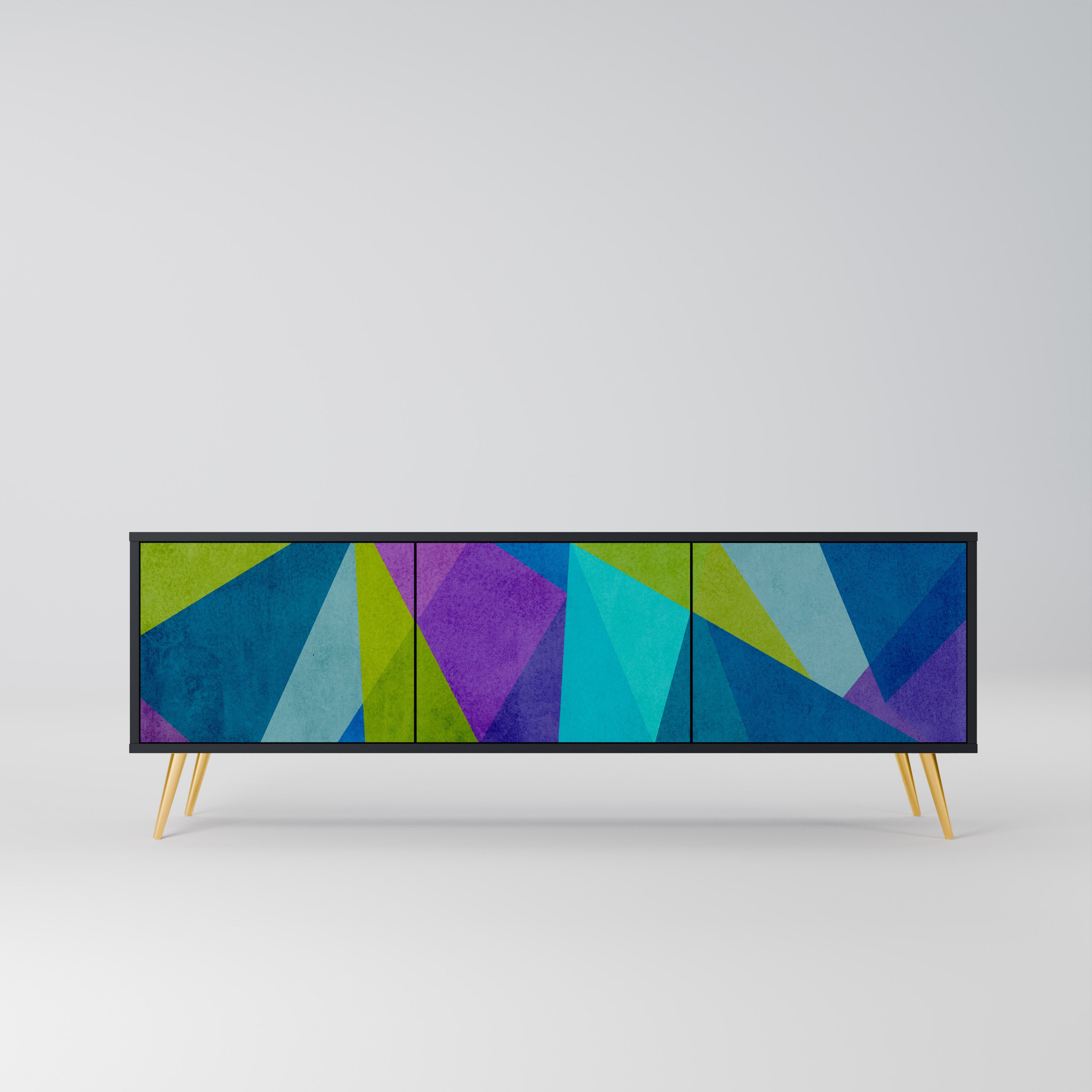 Mueble de TV COLD SHOWCASE de 3 puertas con acabado negro