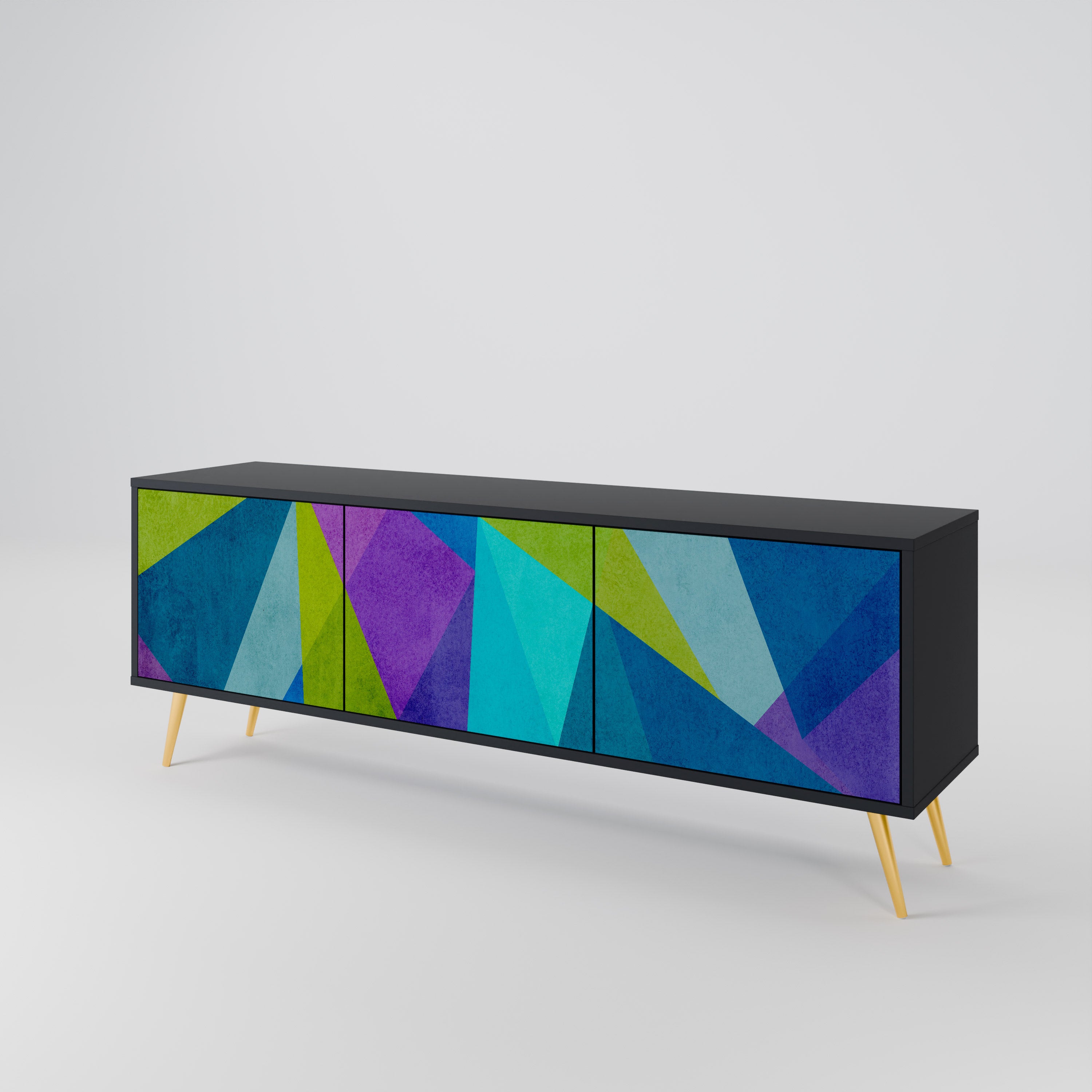 Mueble de TV COLD SHOWCASE de 3 puertas con acabado negro