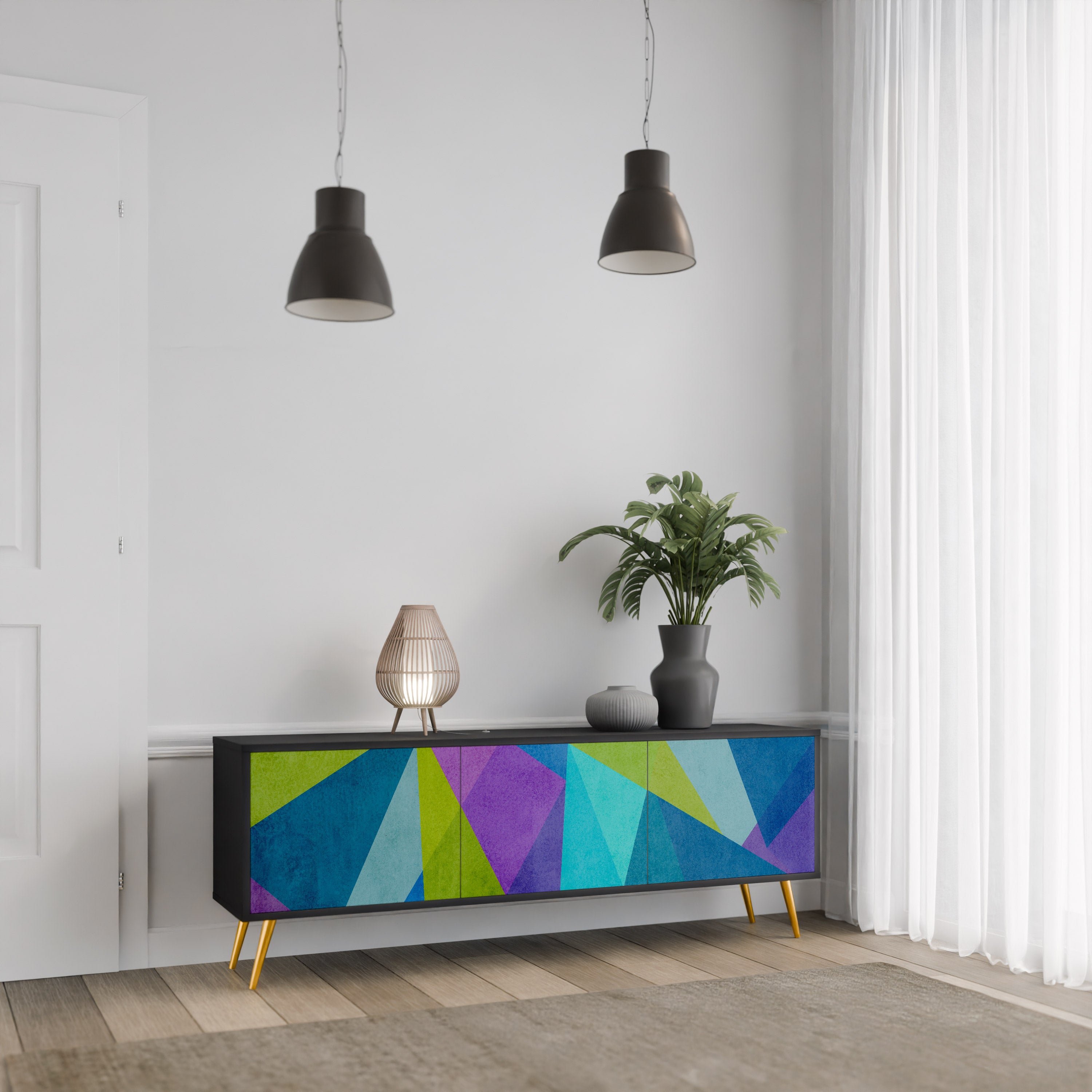 Mueble de TV COLD SHOWCASE de 3 puertas con acabado negro