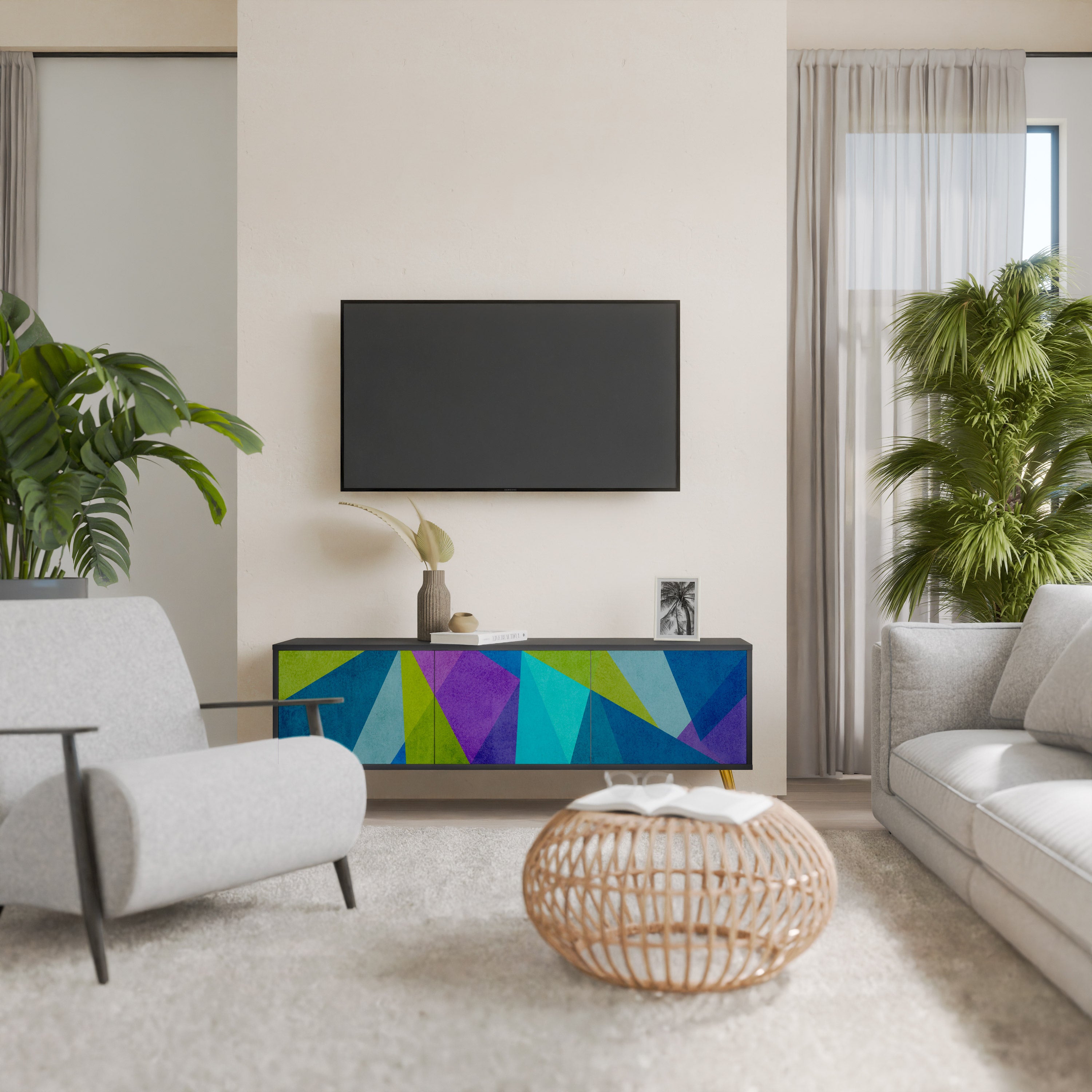 Mueble de TV COLD SHOWCASE de 3 puertas con acabado negro