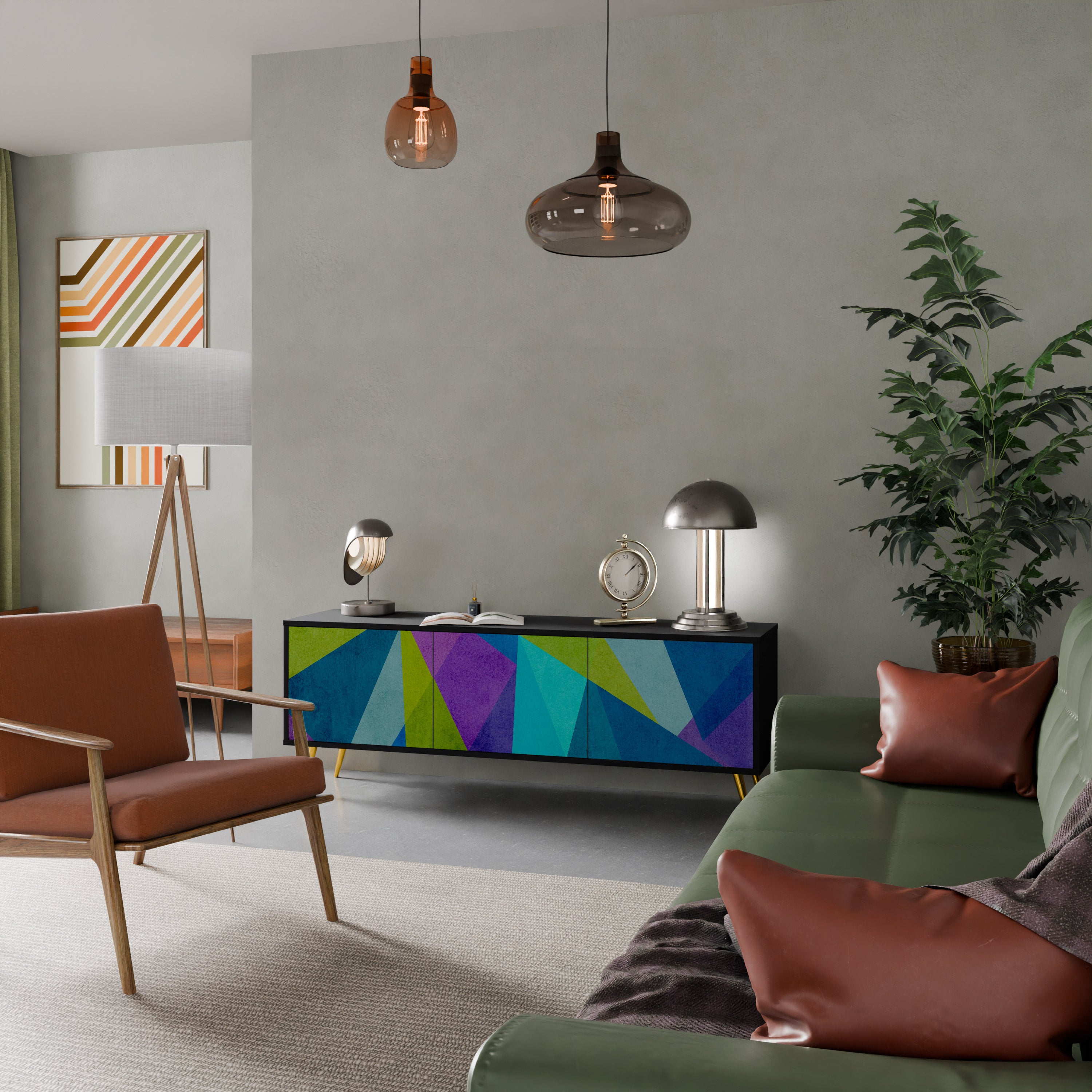 Mueble de TV COLD SHOWCASE de 3 puertas con acabado negro