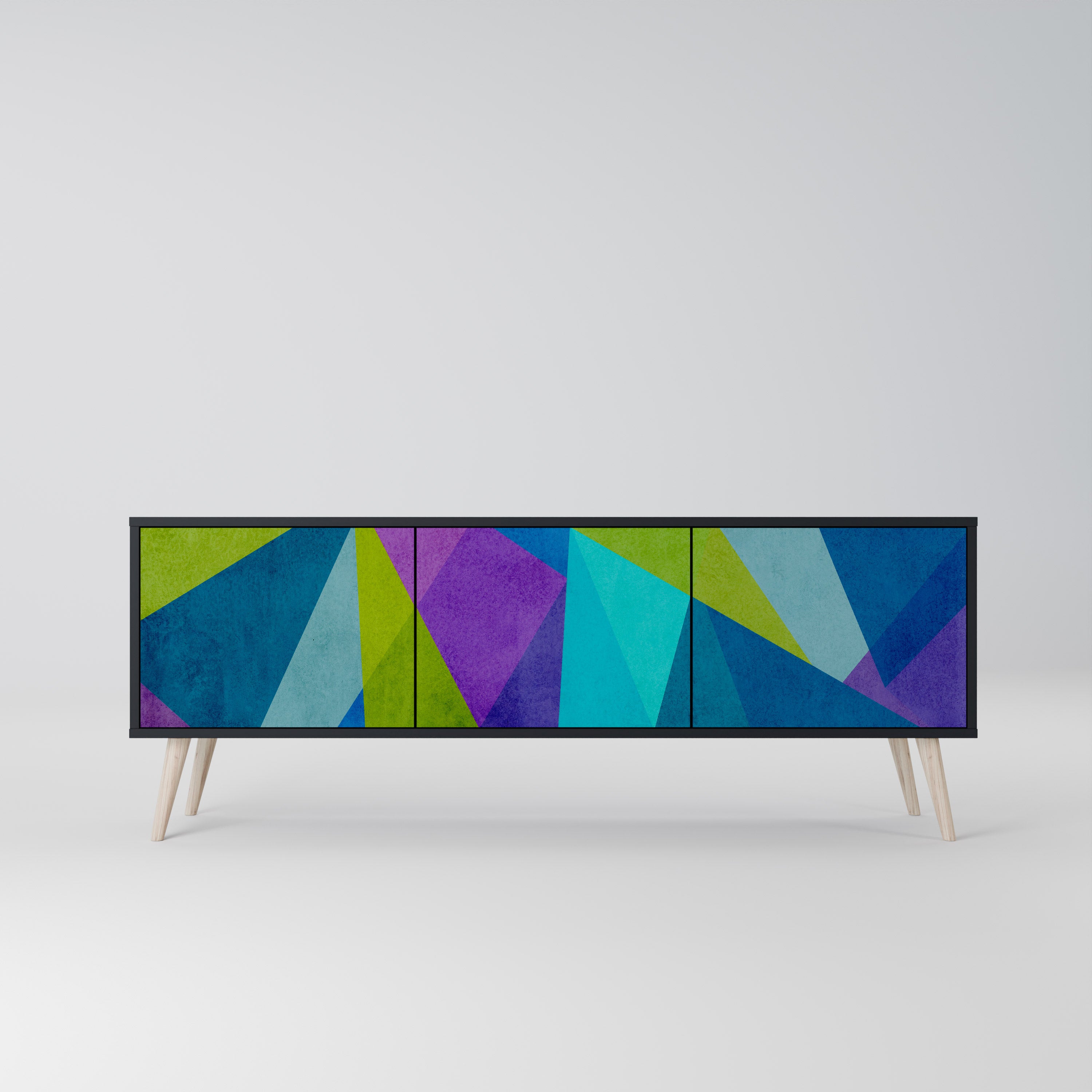 Mueble de TV COLD SHOWCASE de 3 puertas con acabado negro