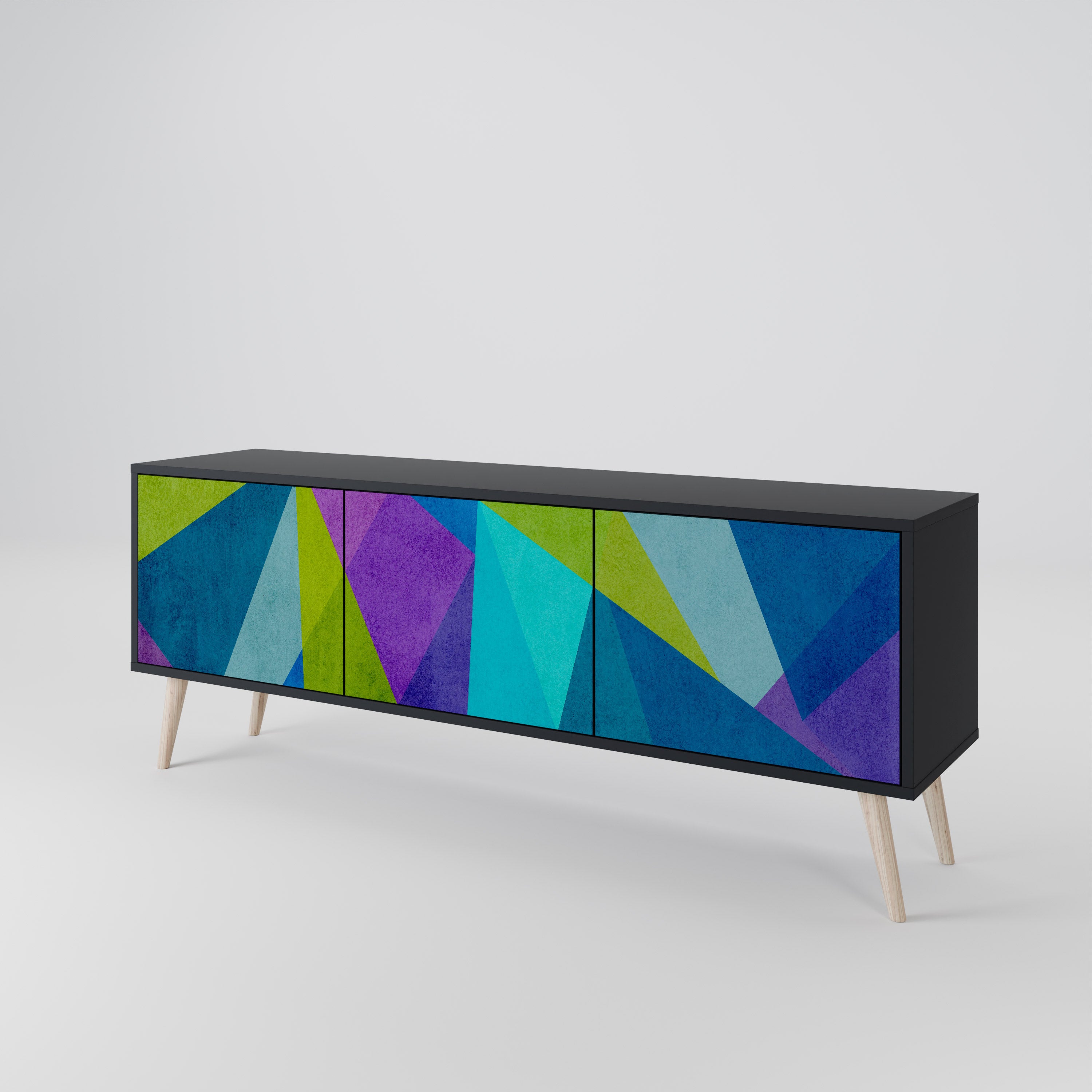 Mueble de TV COLD SHOWCASE de 3 puertas con acabado negro