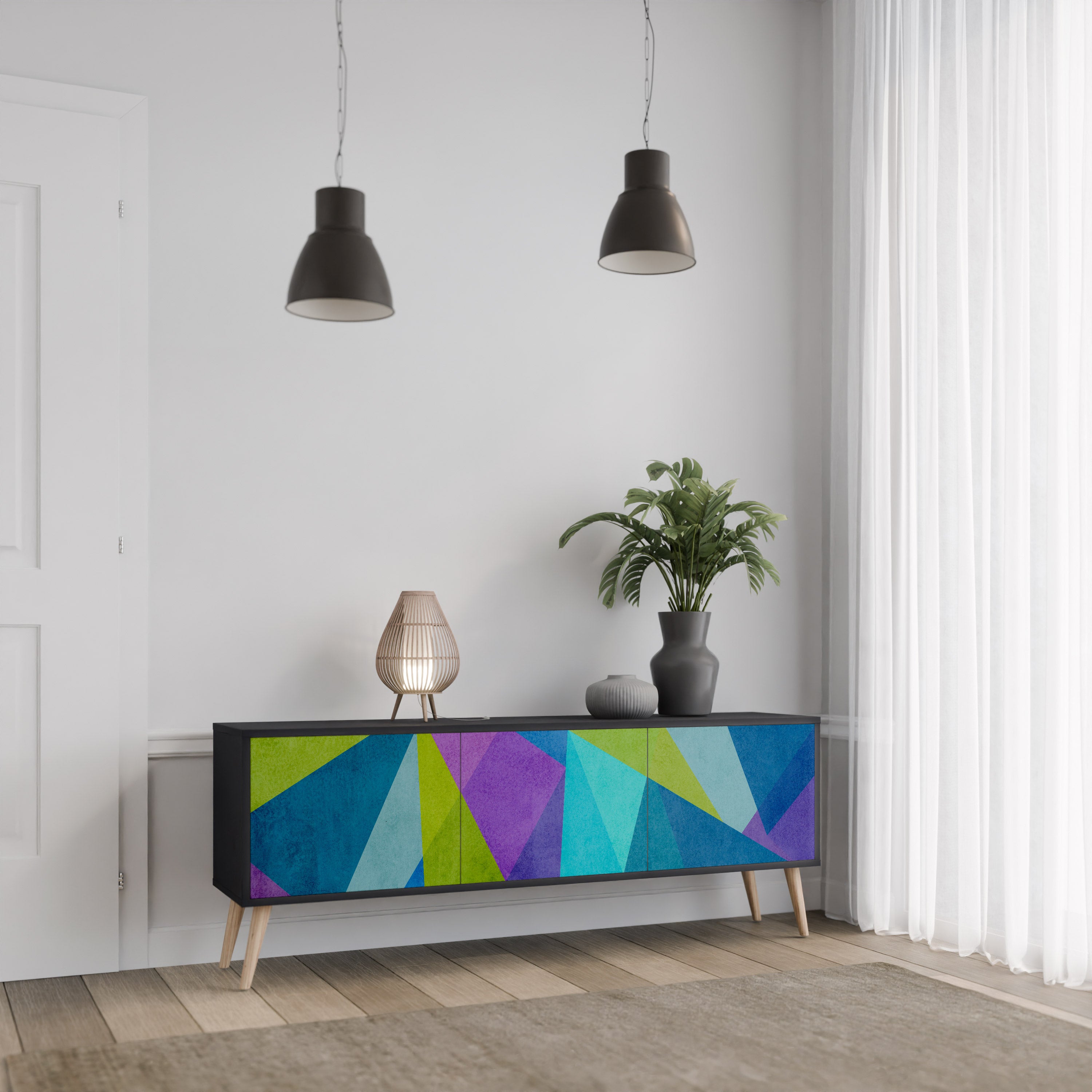 Mueble de TV COLD SHOWCASE de 3 puertas con acabado negro
