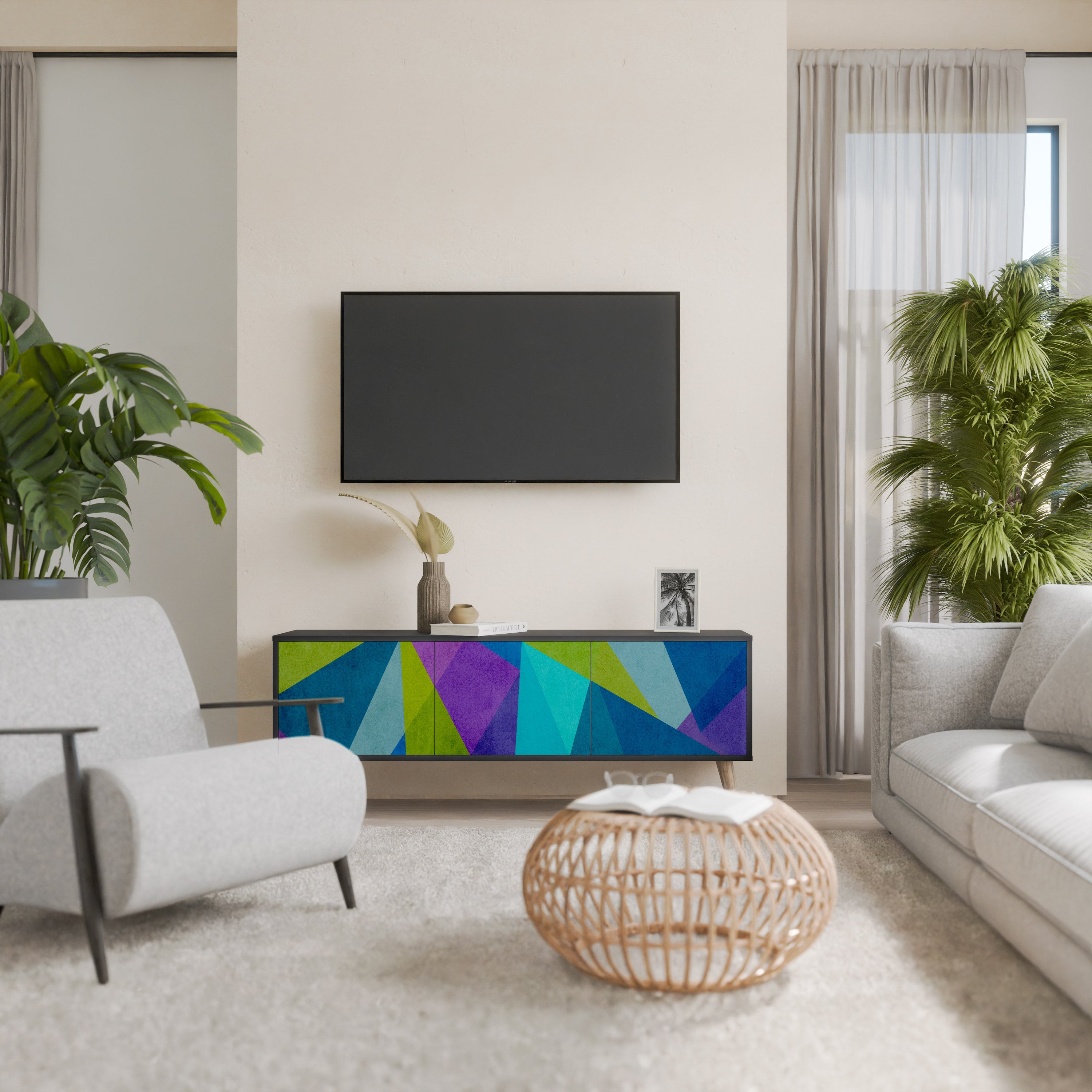Mueble de TV COLD SHOWCASE de 3 puertas con acabado negro
