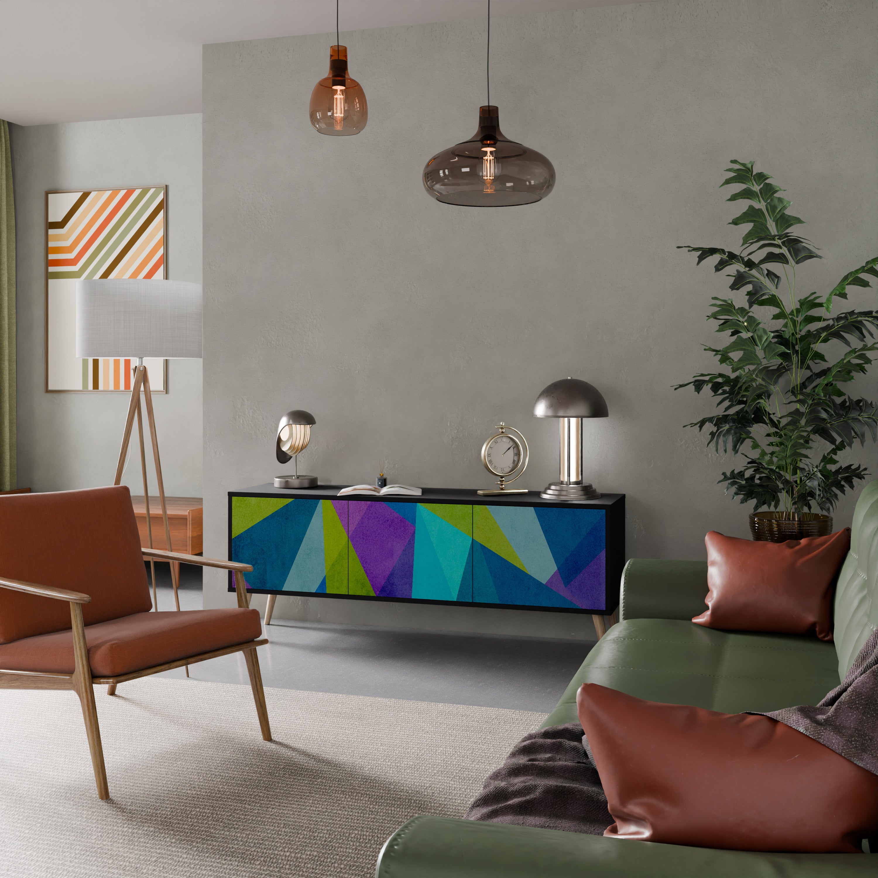 Mueble de TV COLD SHOWCASE de 3 puertas con acabado negro