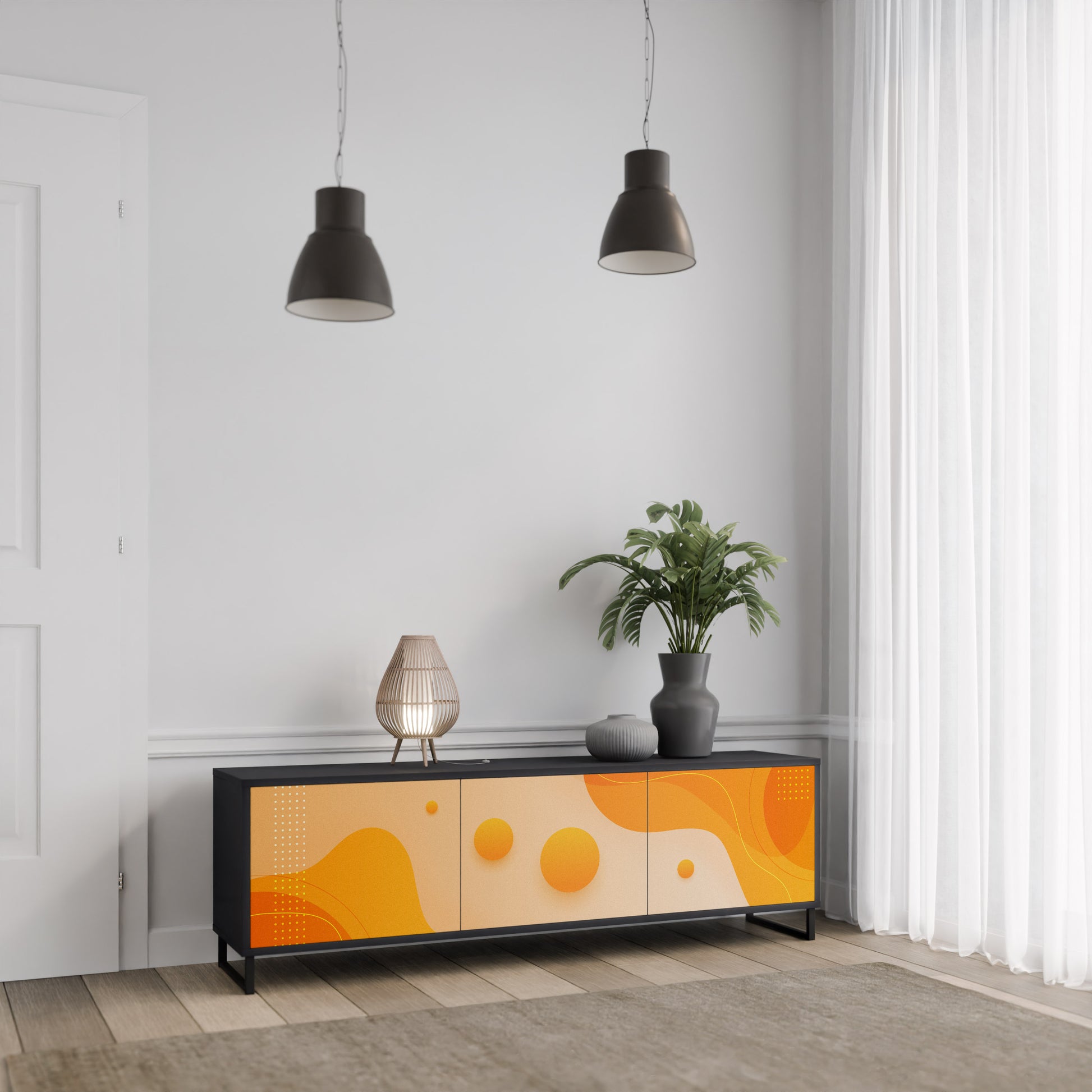 Mueble de TV de 3 puertas ORANGE ARRANGEMENT en acabado negro