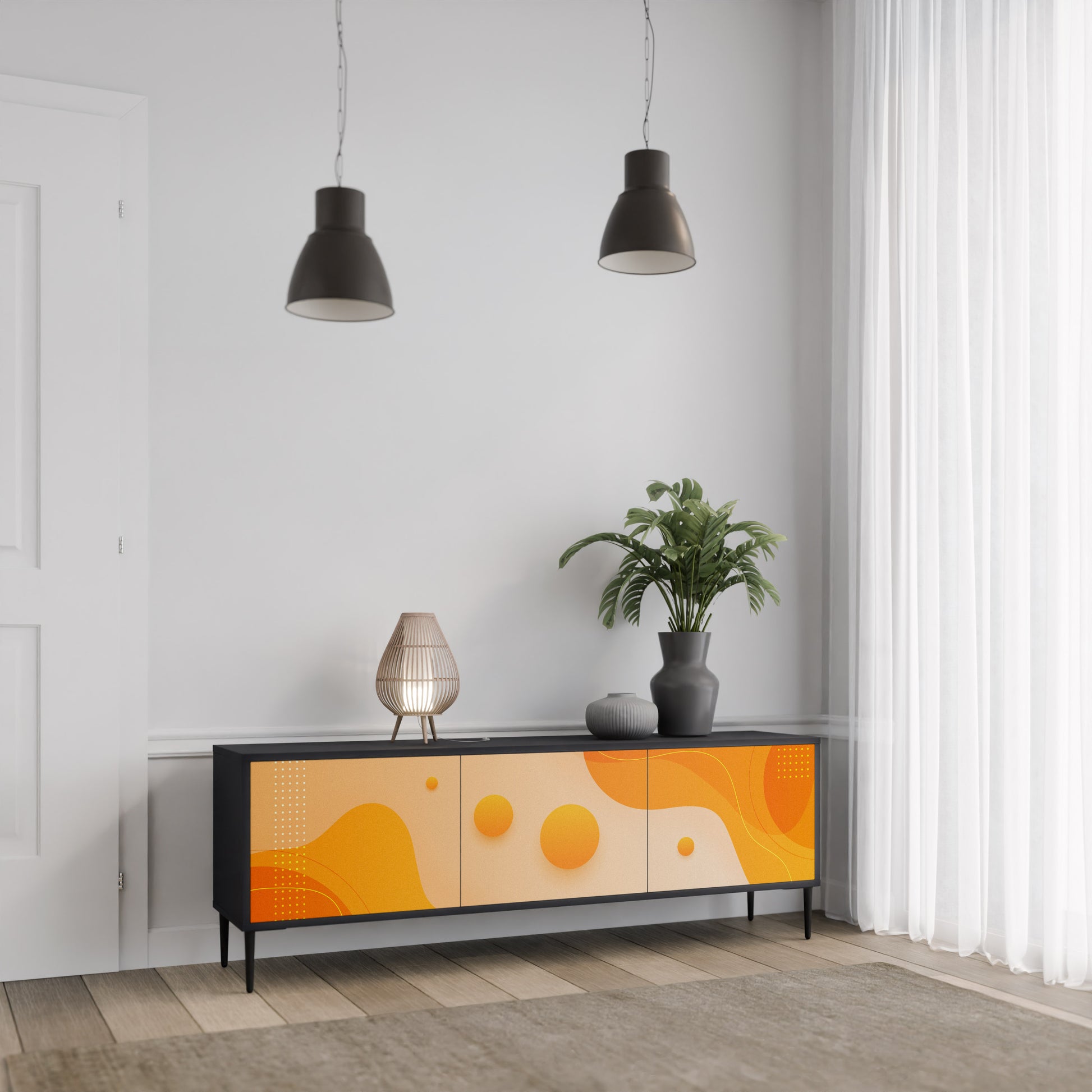 Mueble de TV de 3 puertas ORANGE ARRANGEMENT en acabado negro