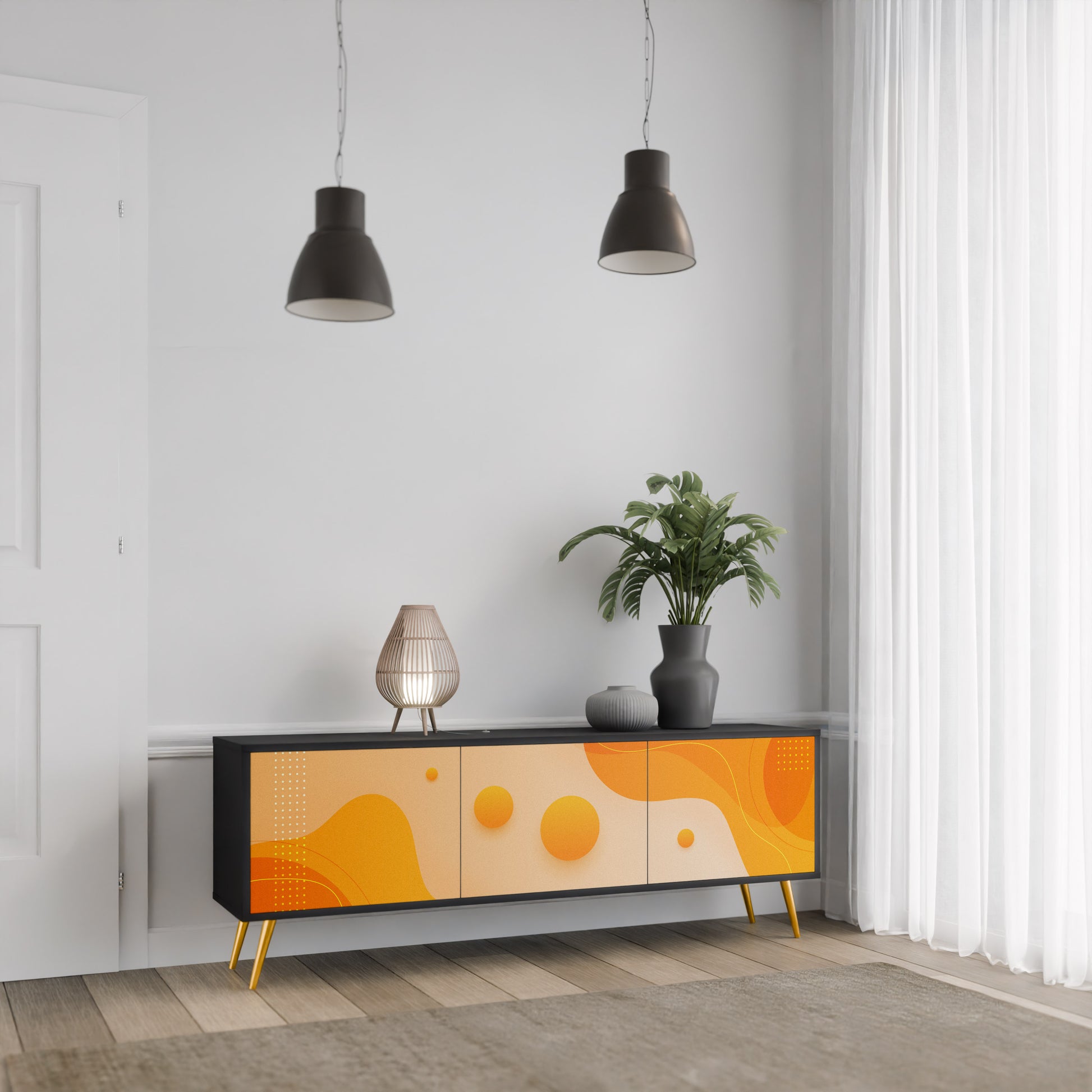 Mueble de TV de 3 puertas ORANGE ARRANGEMENT en acabado negro