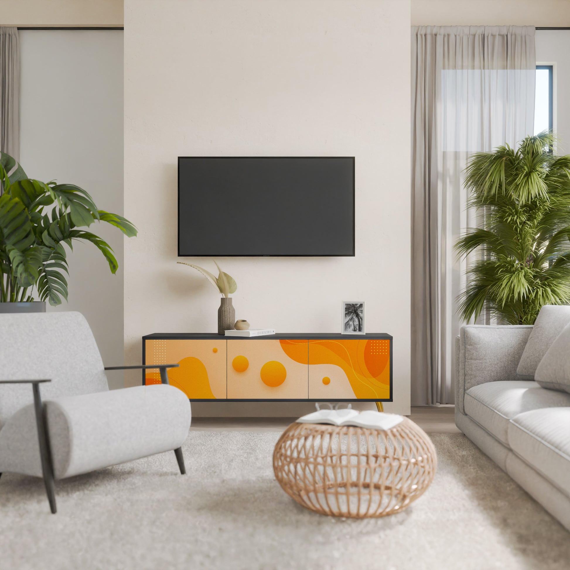 Mueble de TV de 3 puertas ORANGE ARRANGEMENT en acabado negro