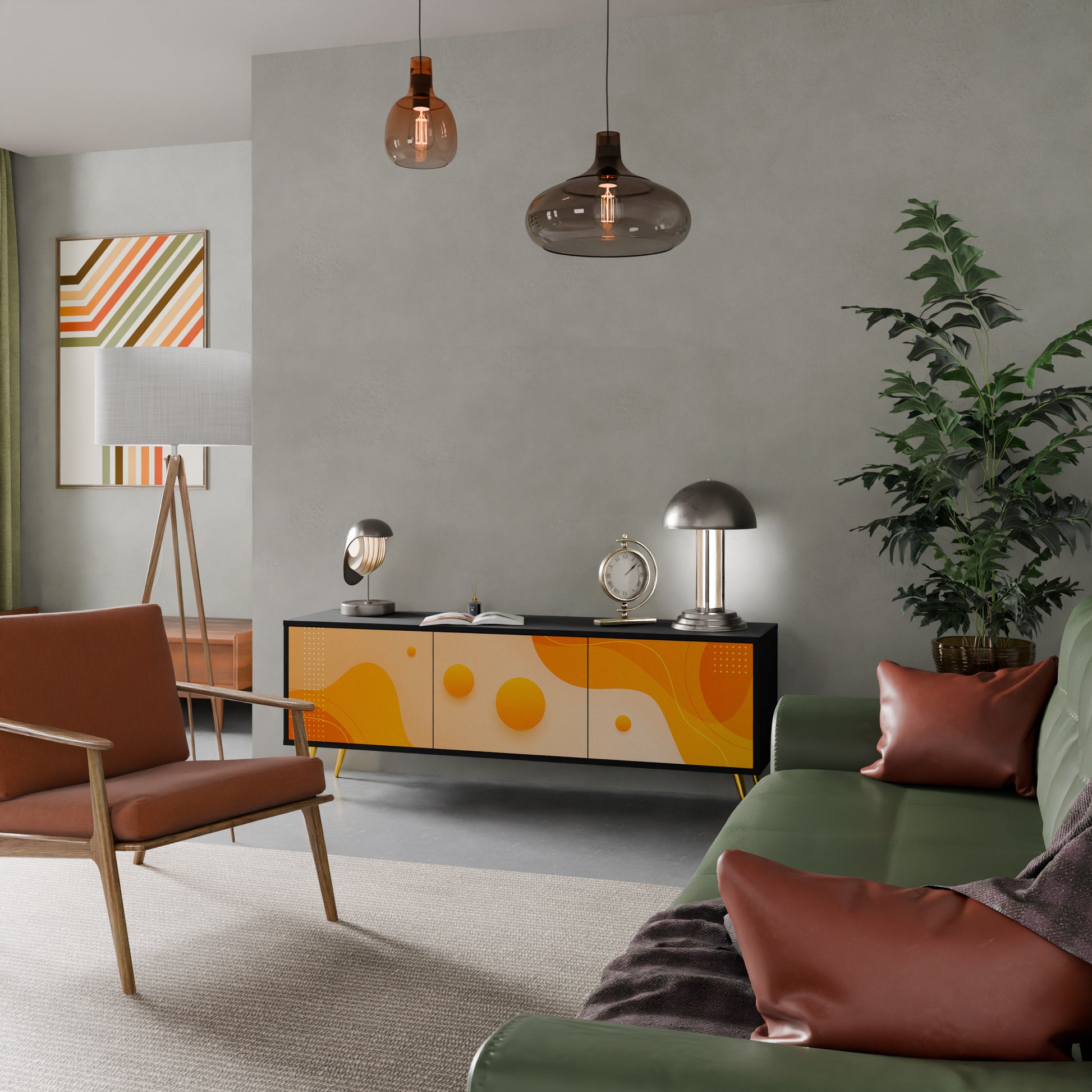 Mueble de TV de 3 puertas ORANGE ARRANGEMENT en acabado negro
