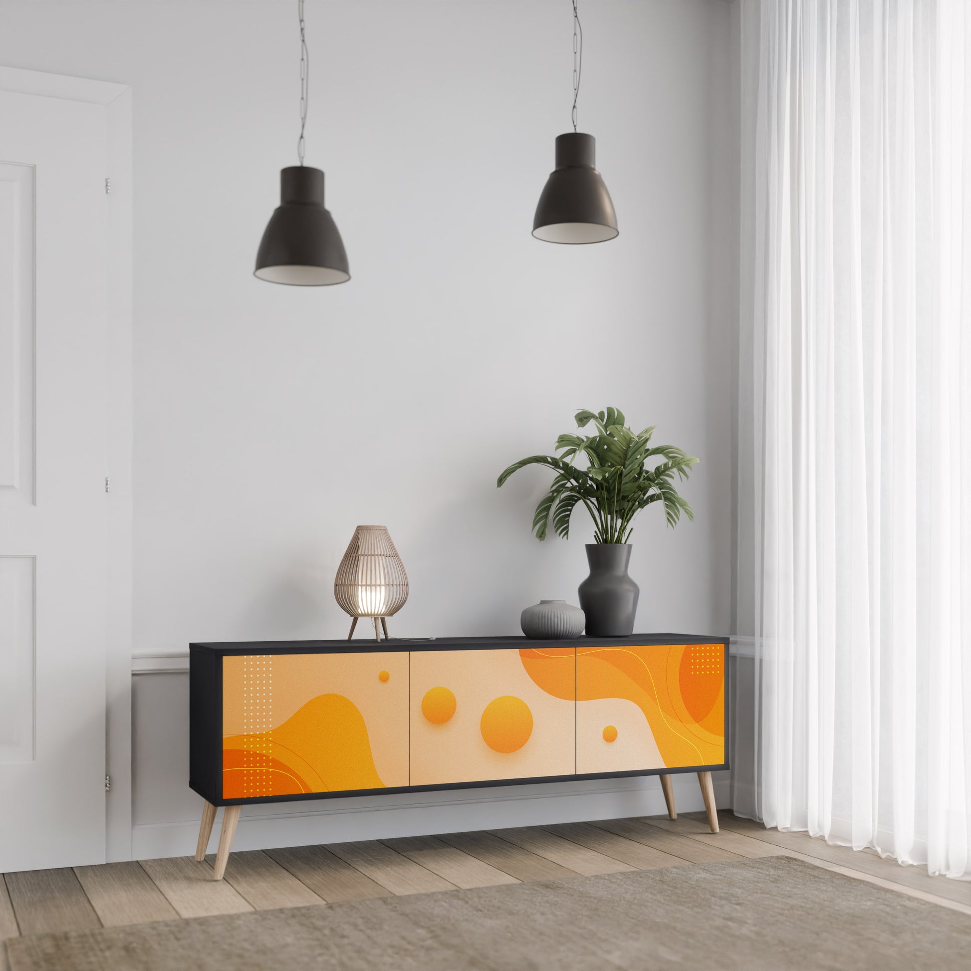 Mueble de TV de 3 puertas ORANGE ARRANGEMENT en acabado negro