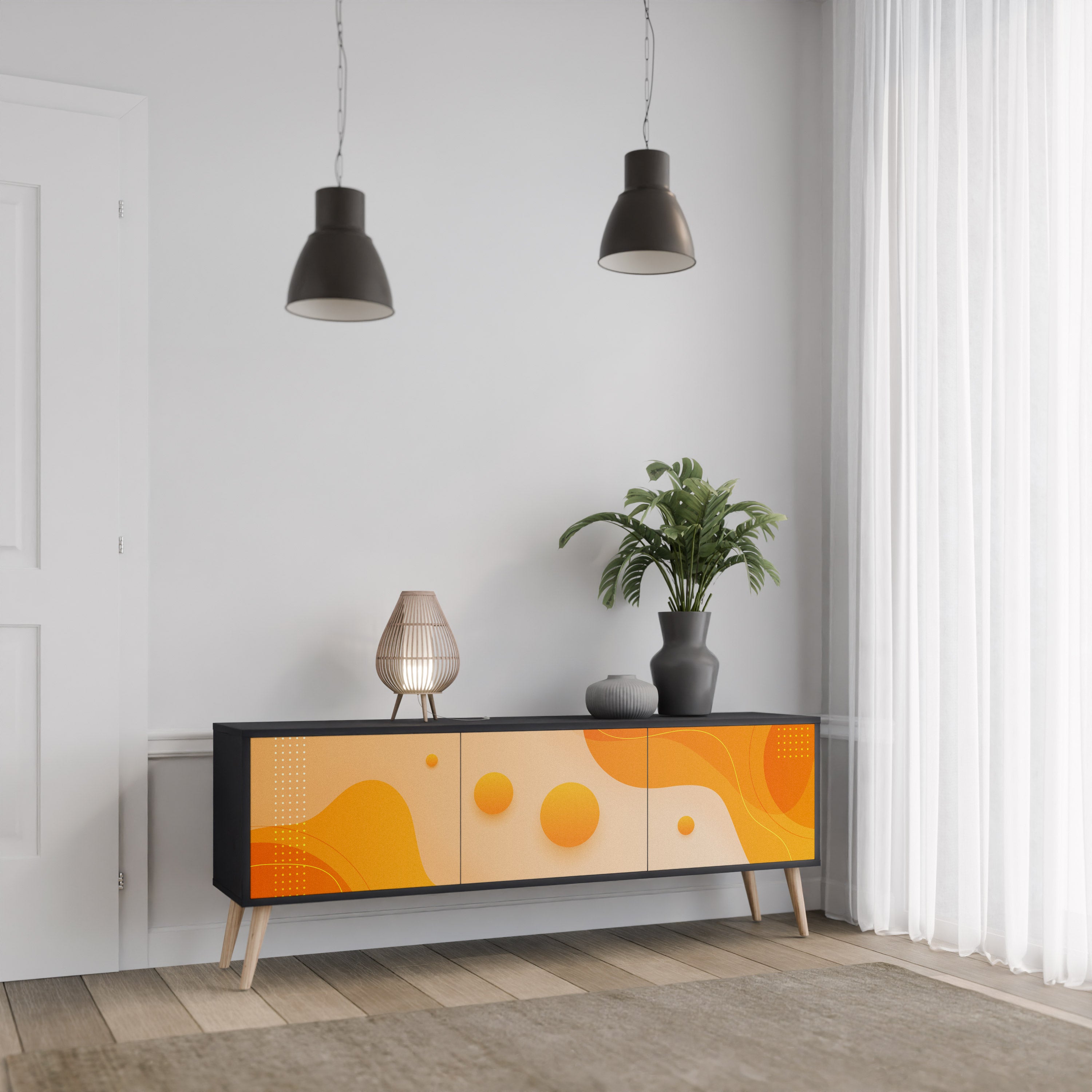 Mueble de TV de 3 puertas ORANGE ARRANGEMENT en acabado negro