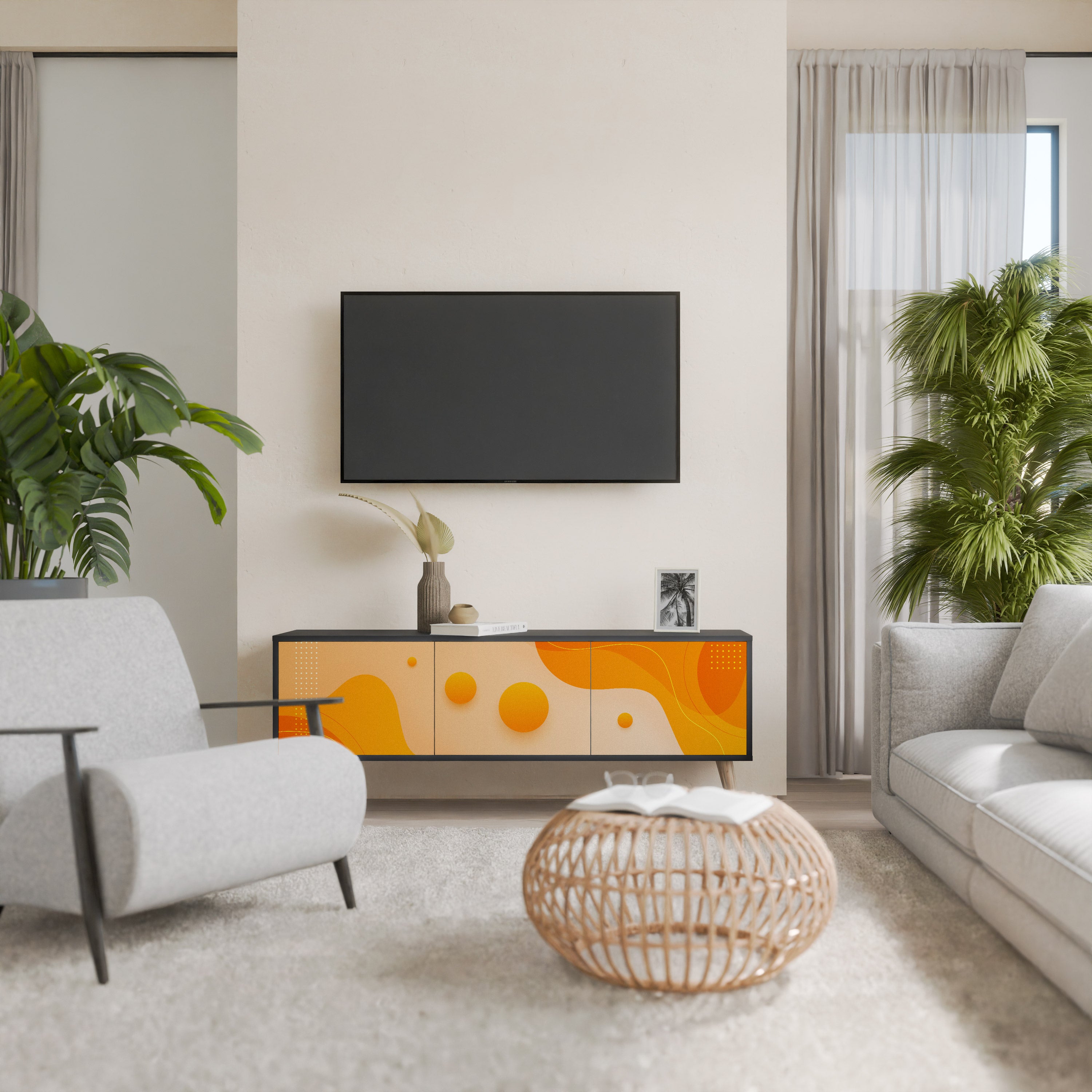 Mueble de TV de 3 puertas ORANGE ARRANGEMENT en acabado negro