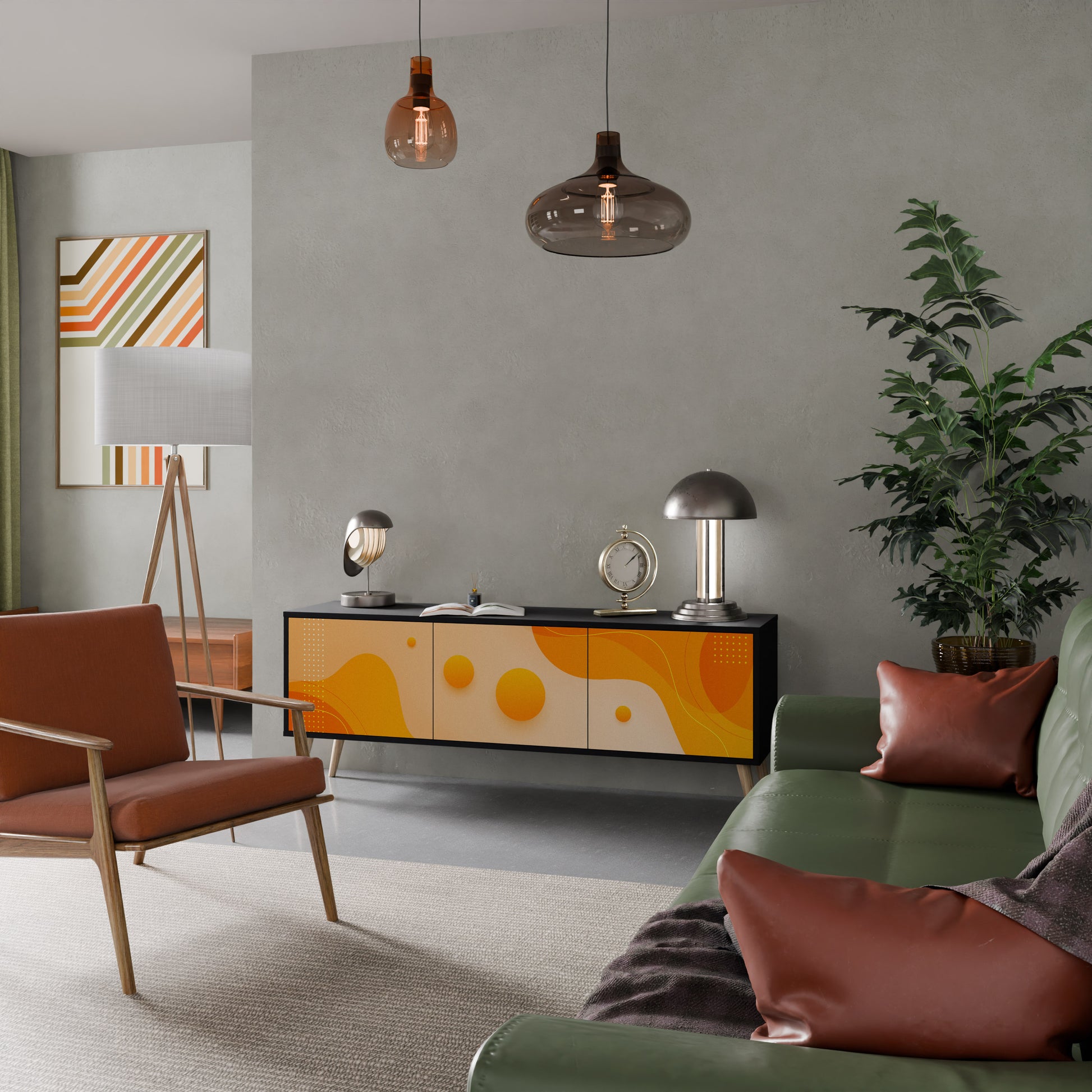 Mueble de TV de 3 puertas ORANGE ARRANGEMENT en acabado negro