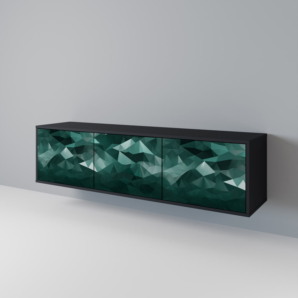 Mueble de TV flotante poligonal de 3 puertas en acabado negro