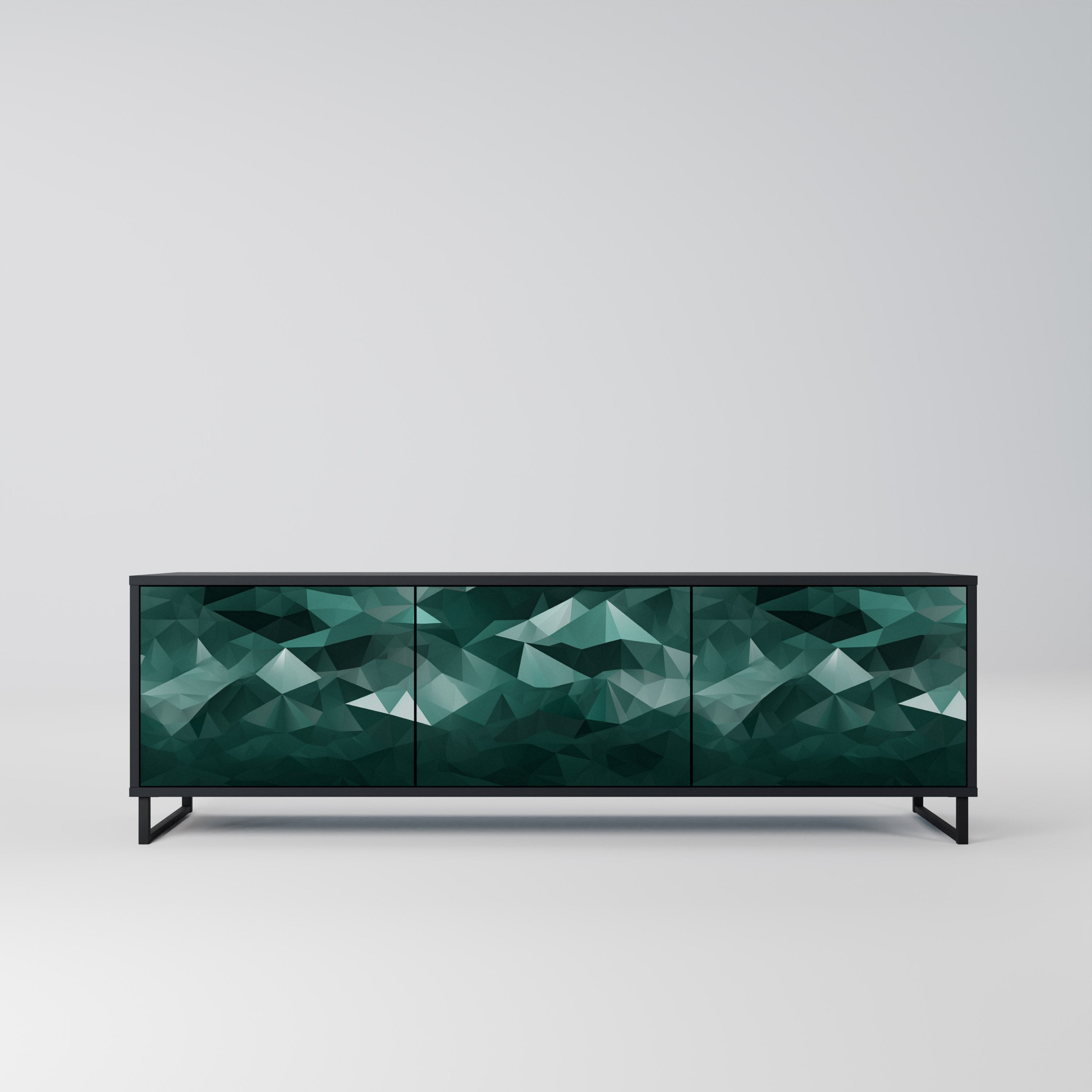 Mueble de TV flotante poligonal de 3 puertas en acabado negro