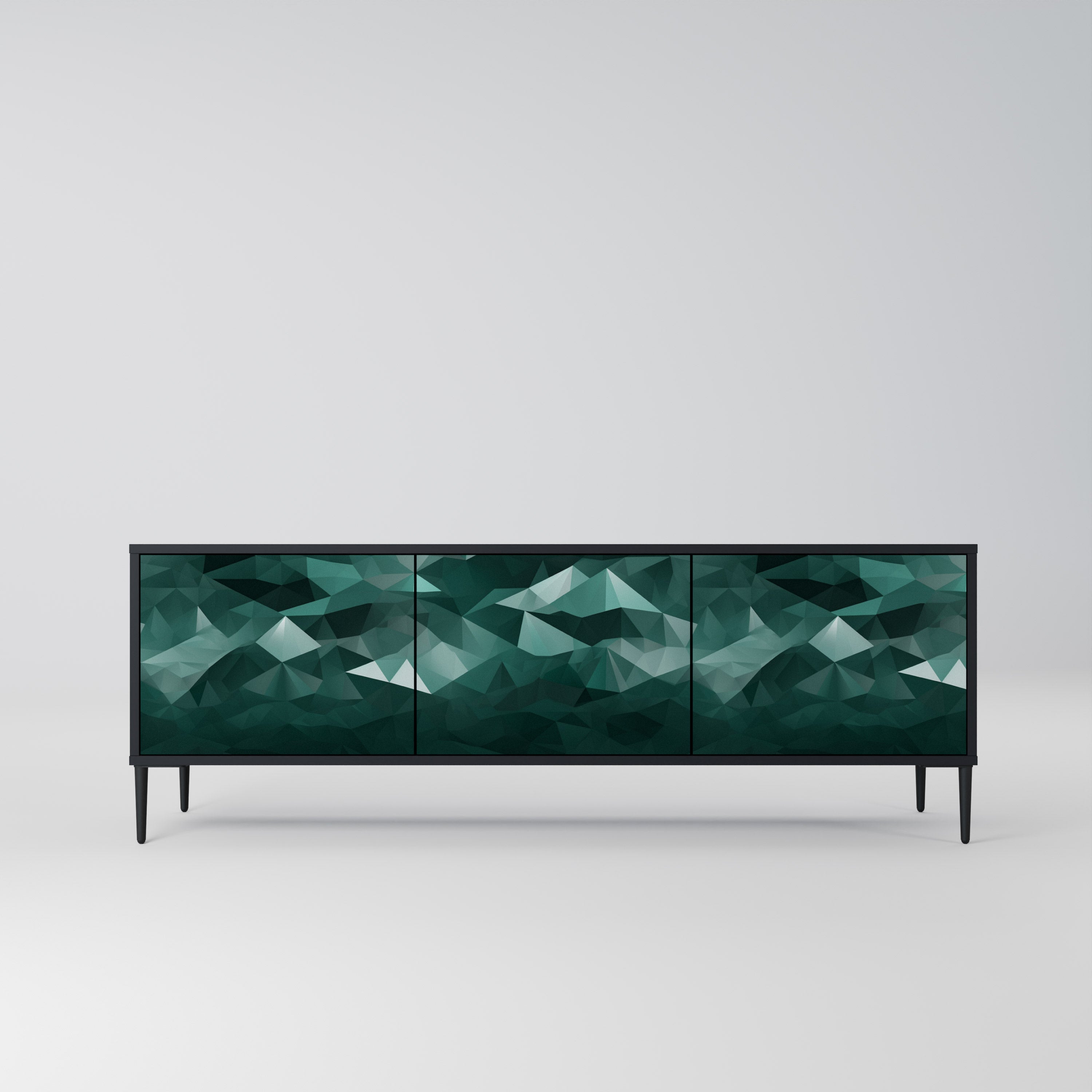 Mueble de TV flotante poligonal de 3 puertas en acabado negro