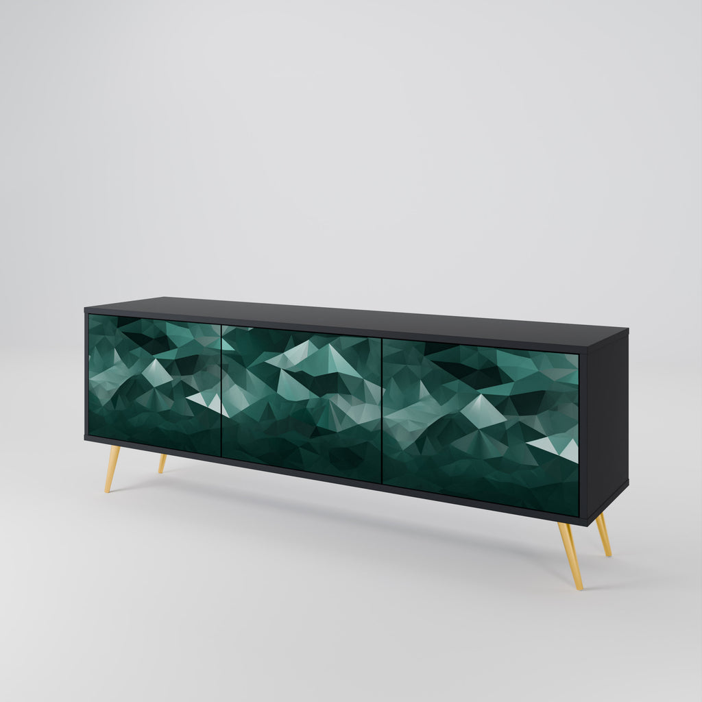 Mueble de TV flotante poligonal de 3 puertas en acabado negro