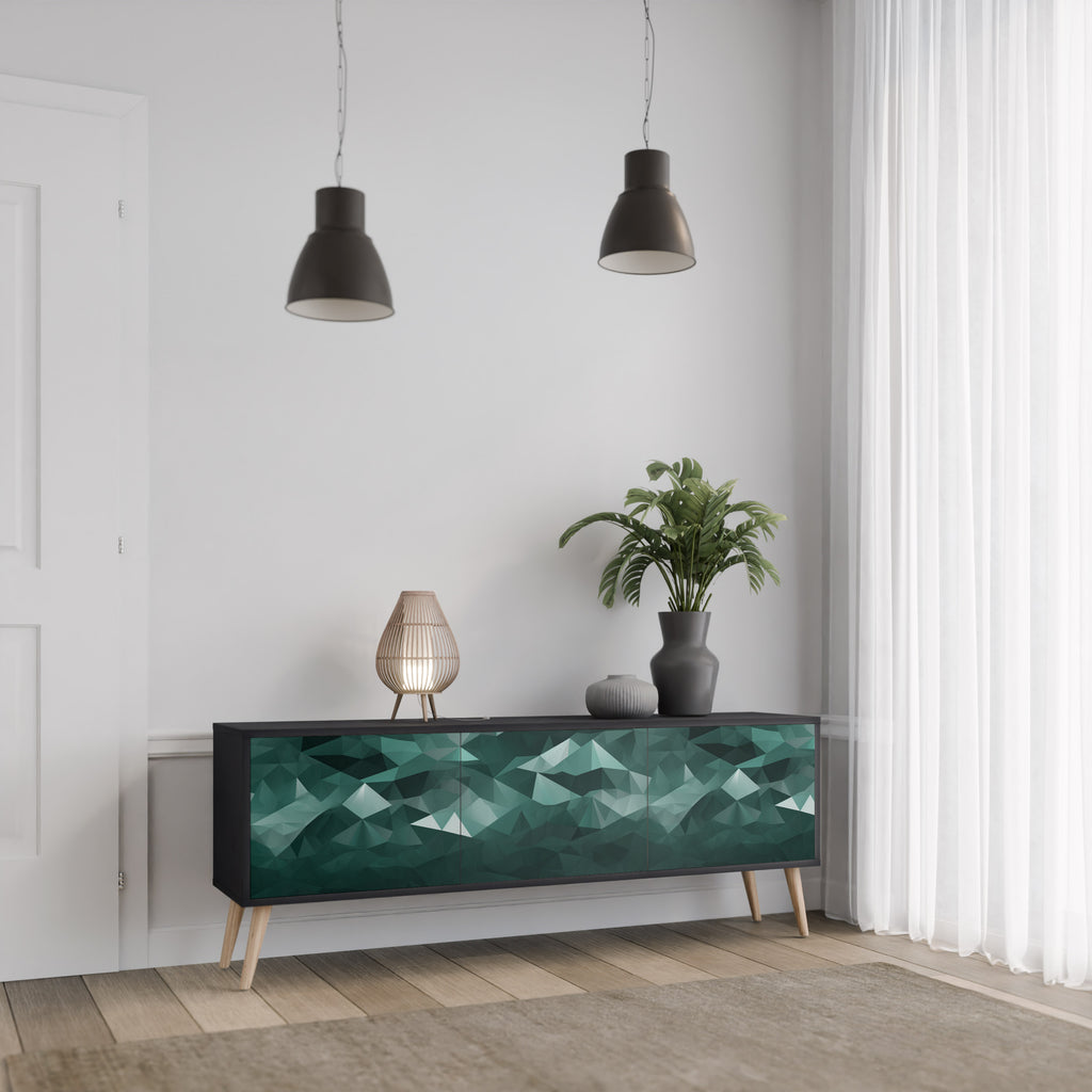 Mueble de TV flotante poligonal de 3 puertas en acabado negro