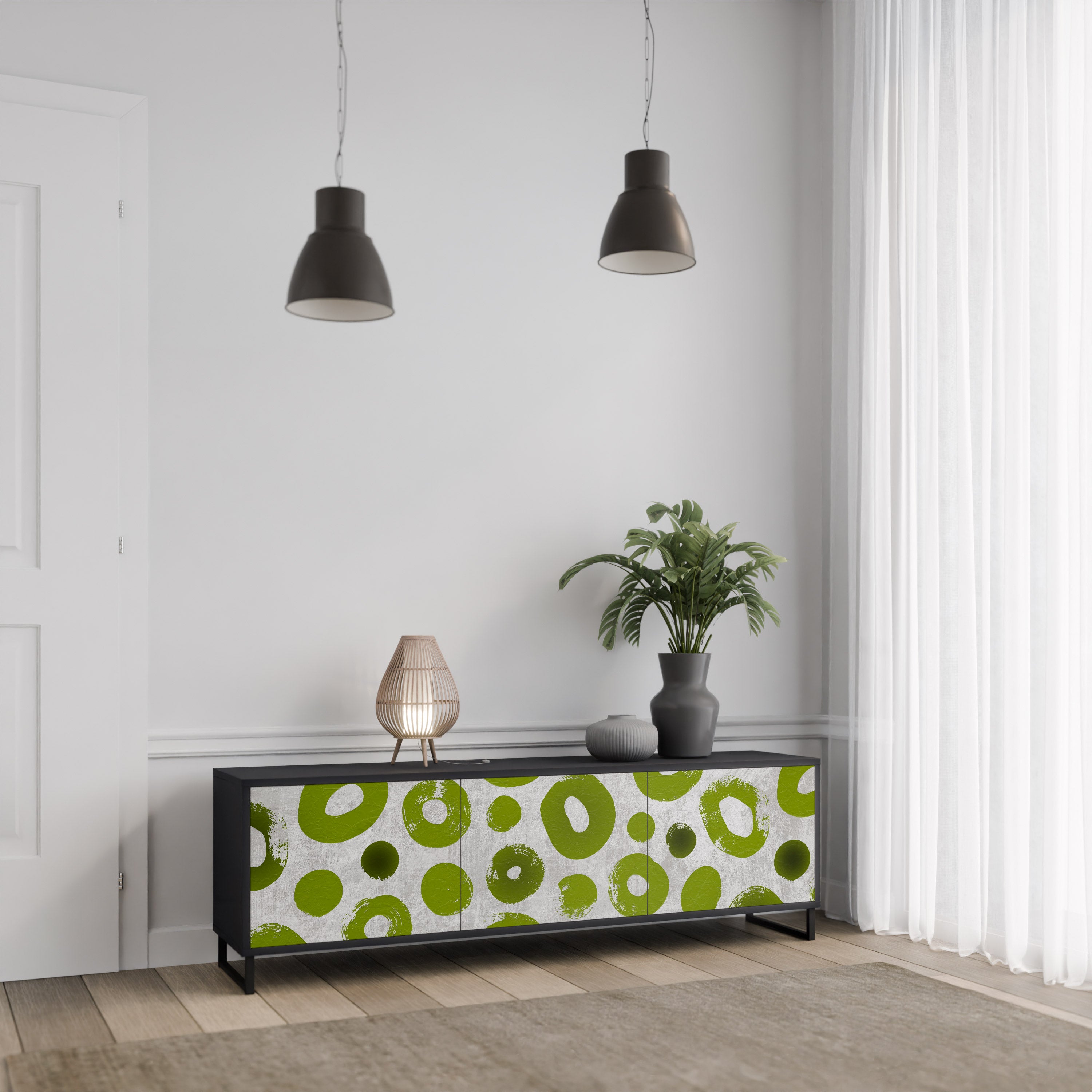 Mueble de TV de 3 puertas GREEN RHAPSODY en acabado negro