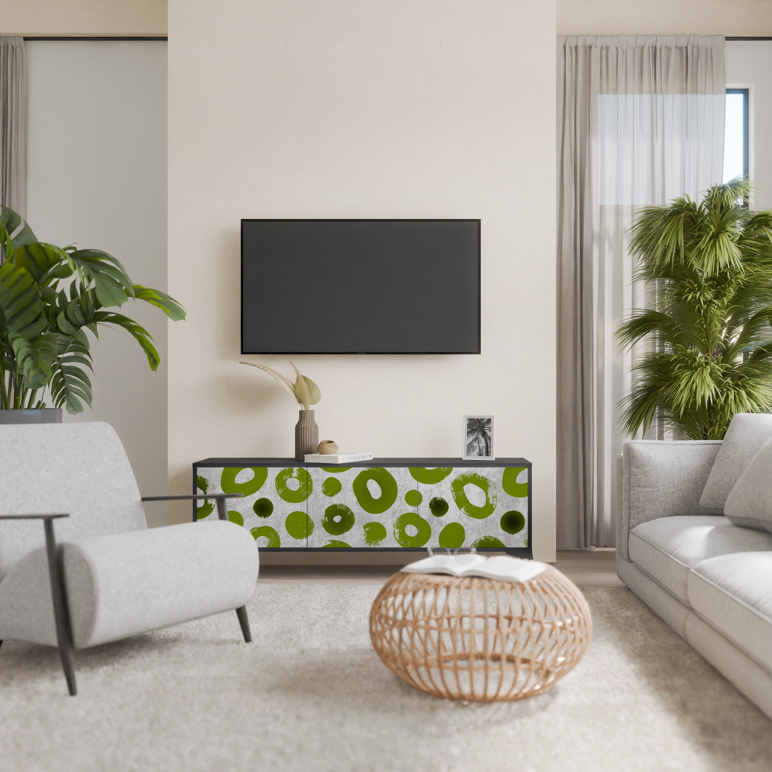 Mueble de TV de 3 puertas GREEN RHAPSODY en acabado negro