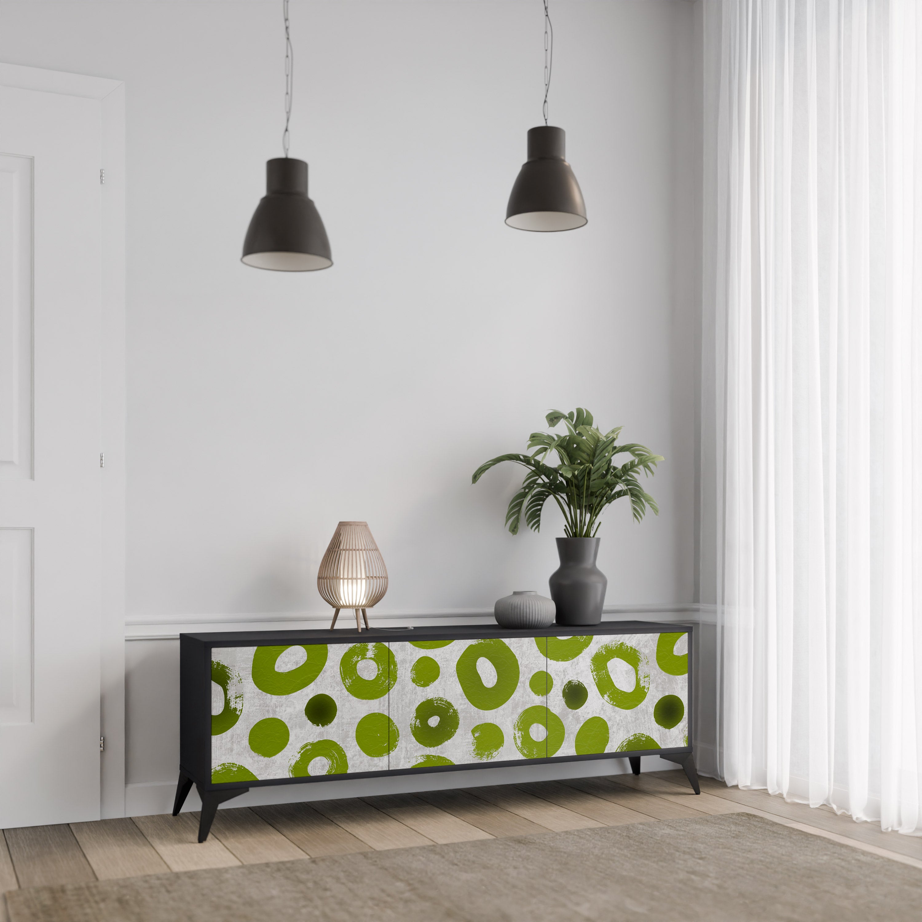 Mueble de TV de 3 puertas GREEN RHAPSODY en acabado negro