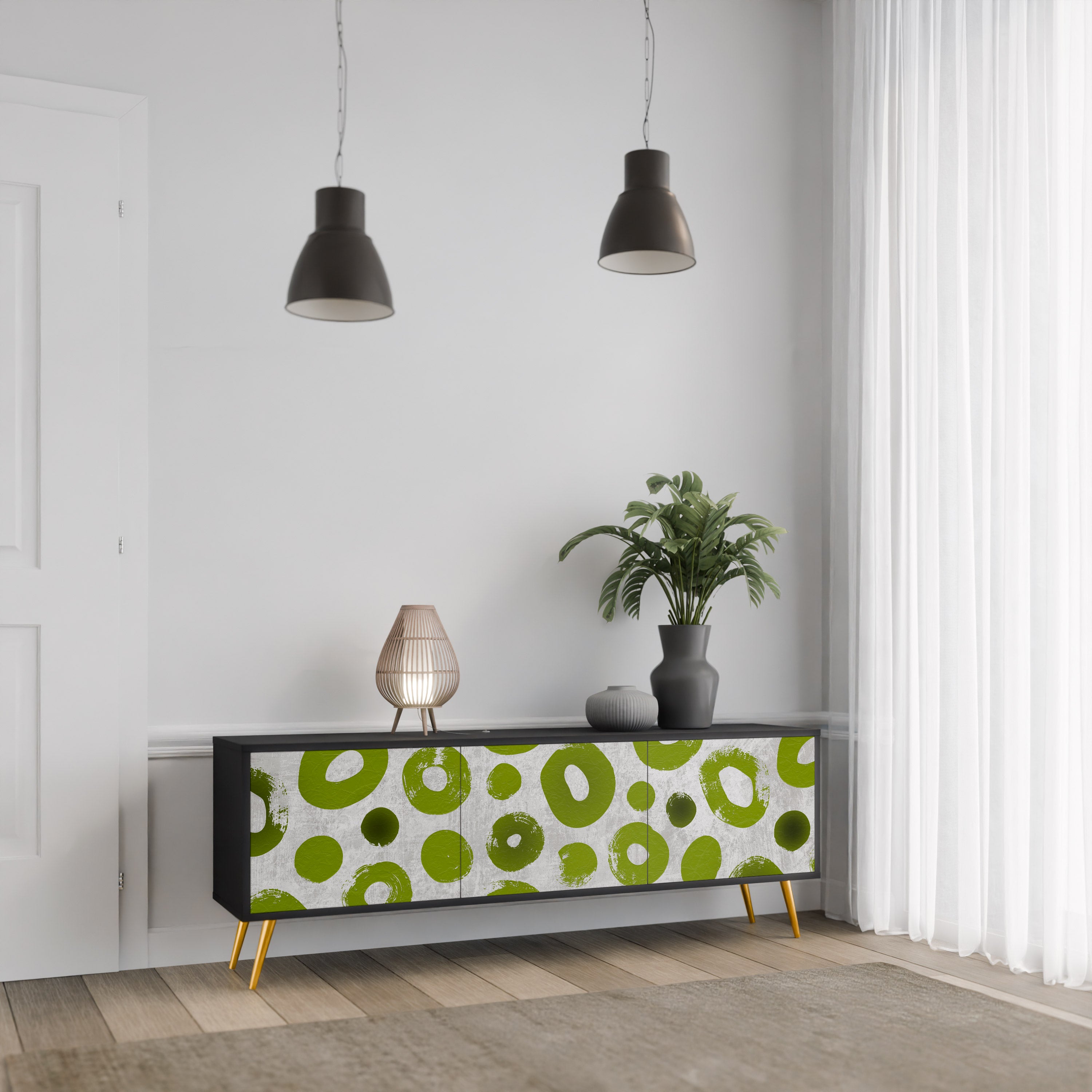 Mueble de TV de 3 puertas GREEN RHAPSODY en acabado negro