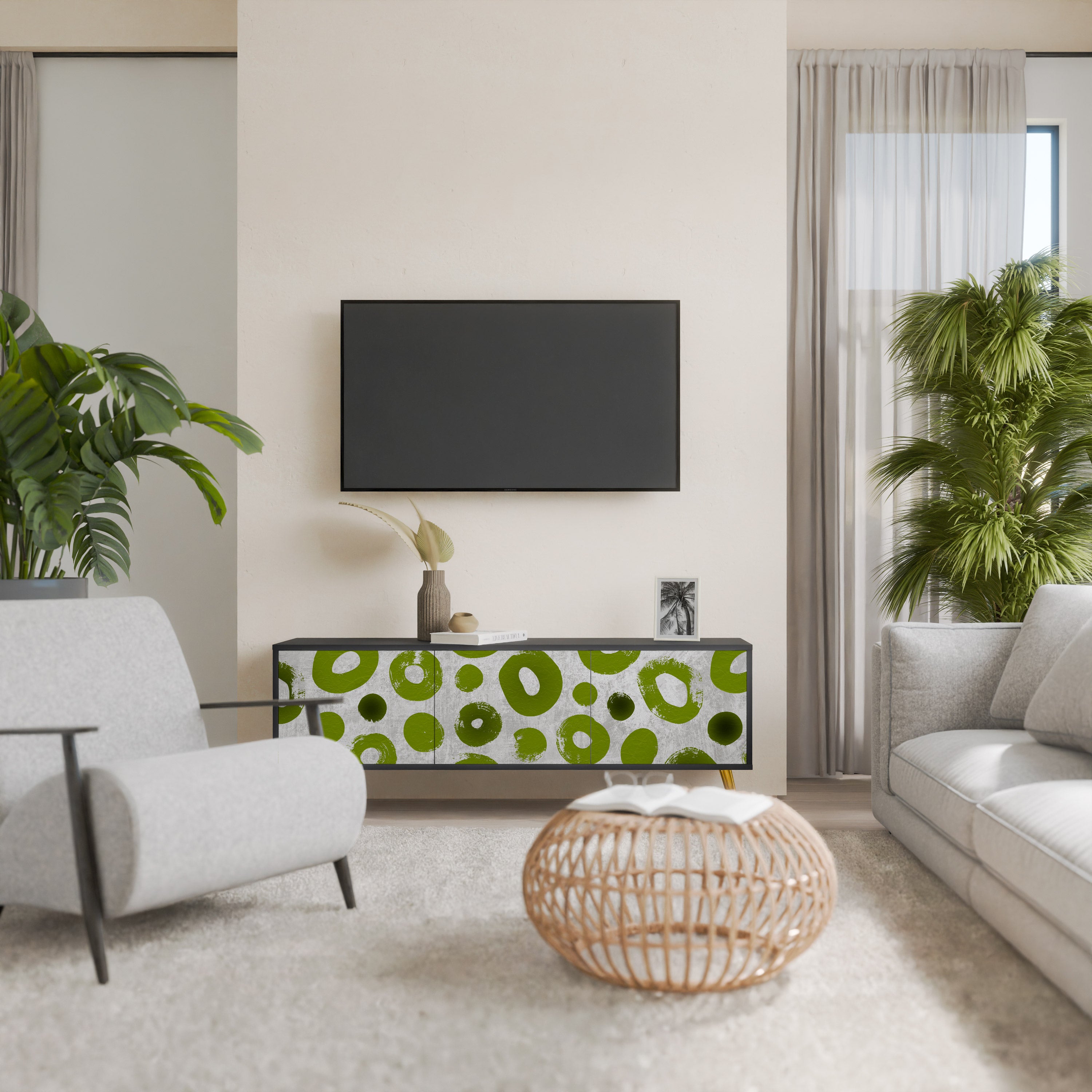 Mueble de TV de 3 puertas GREEN RHAPSODY en acabado negro