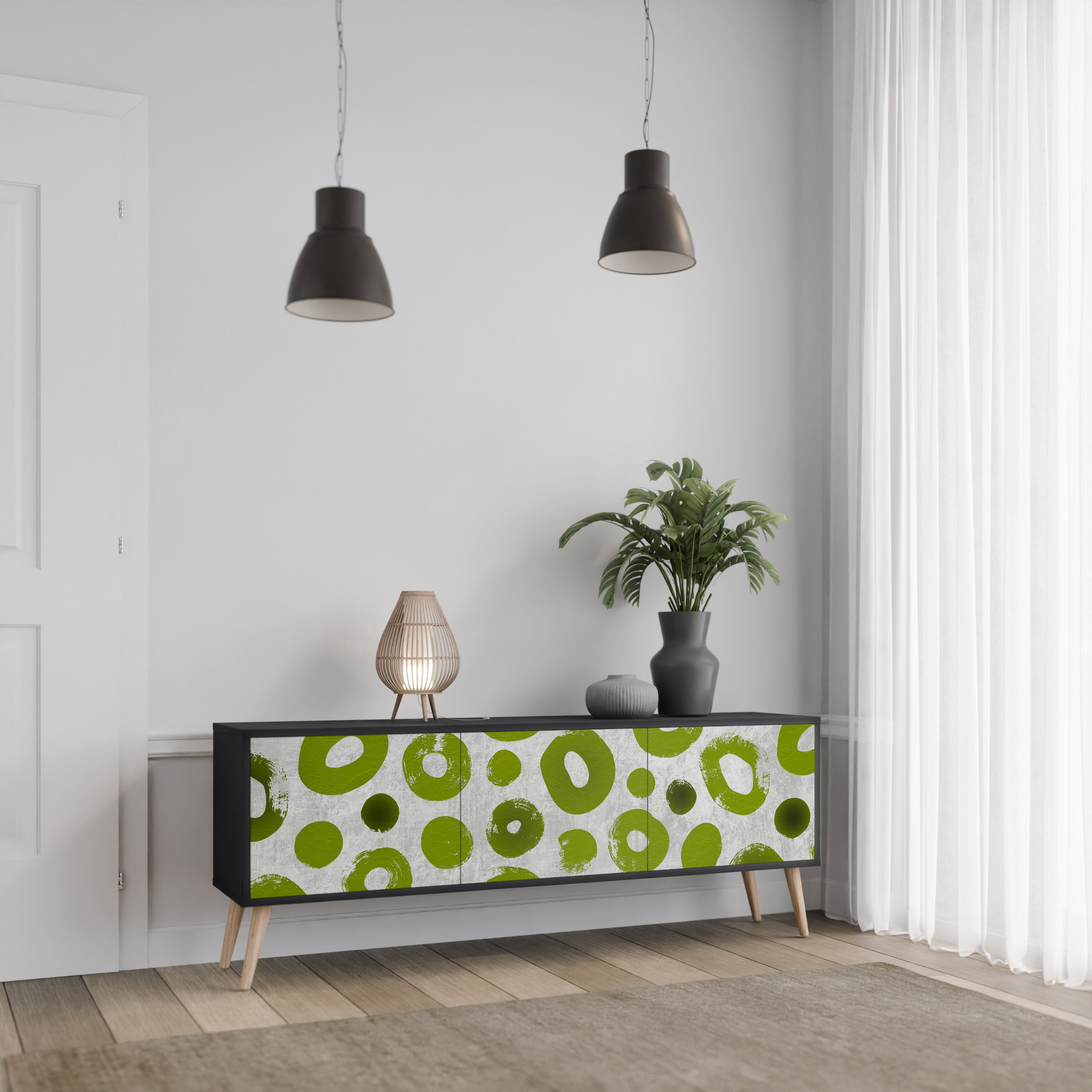 Mueble de TV de 3 puertas GREEN RHAPSODY en acabado negro