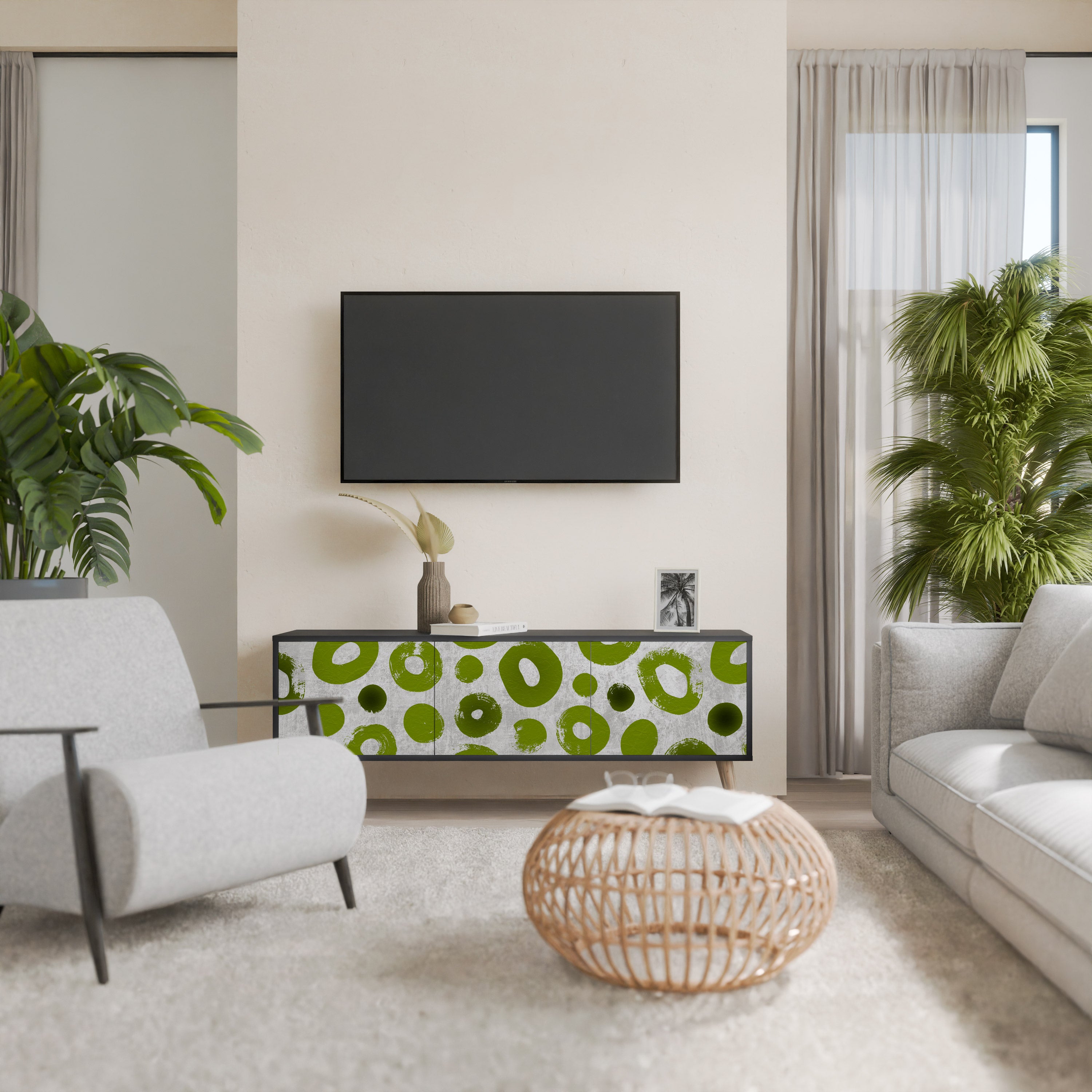 Mueble de TV de 3 puertas GREEN RHAPSODY en acabado negro