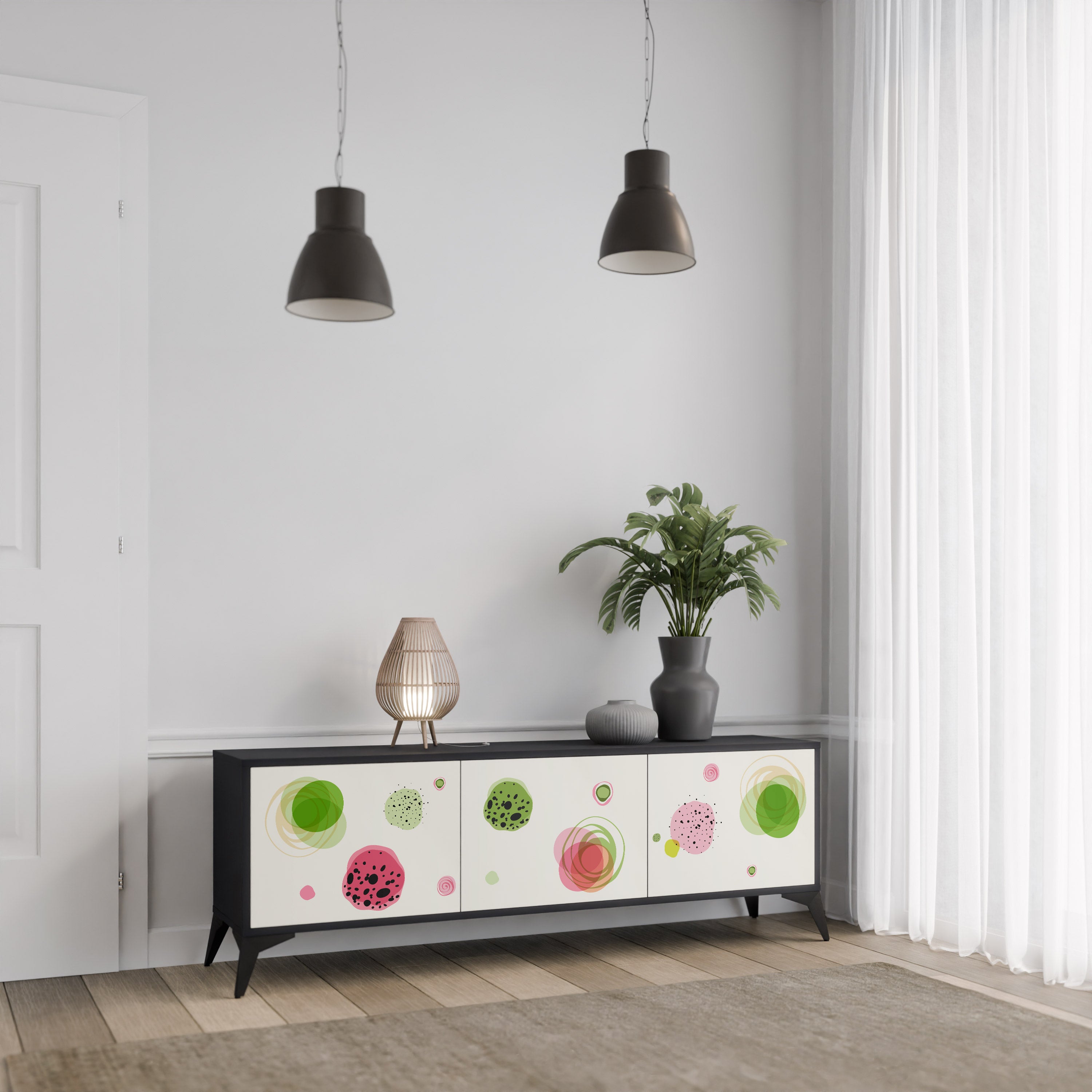 Mueble de TV COLORFUL COSMOS de 3 puertas con acabado negro