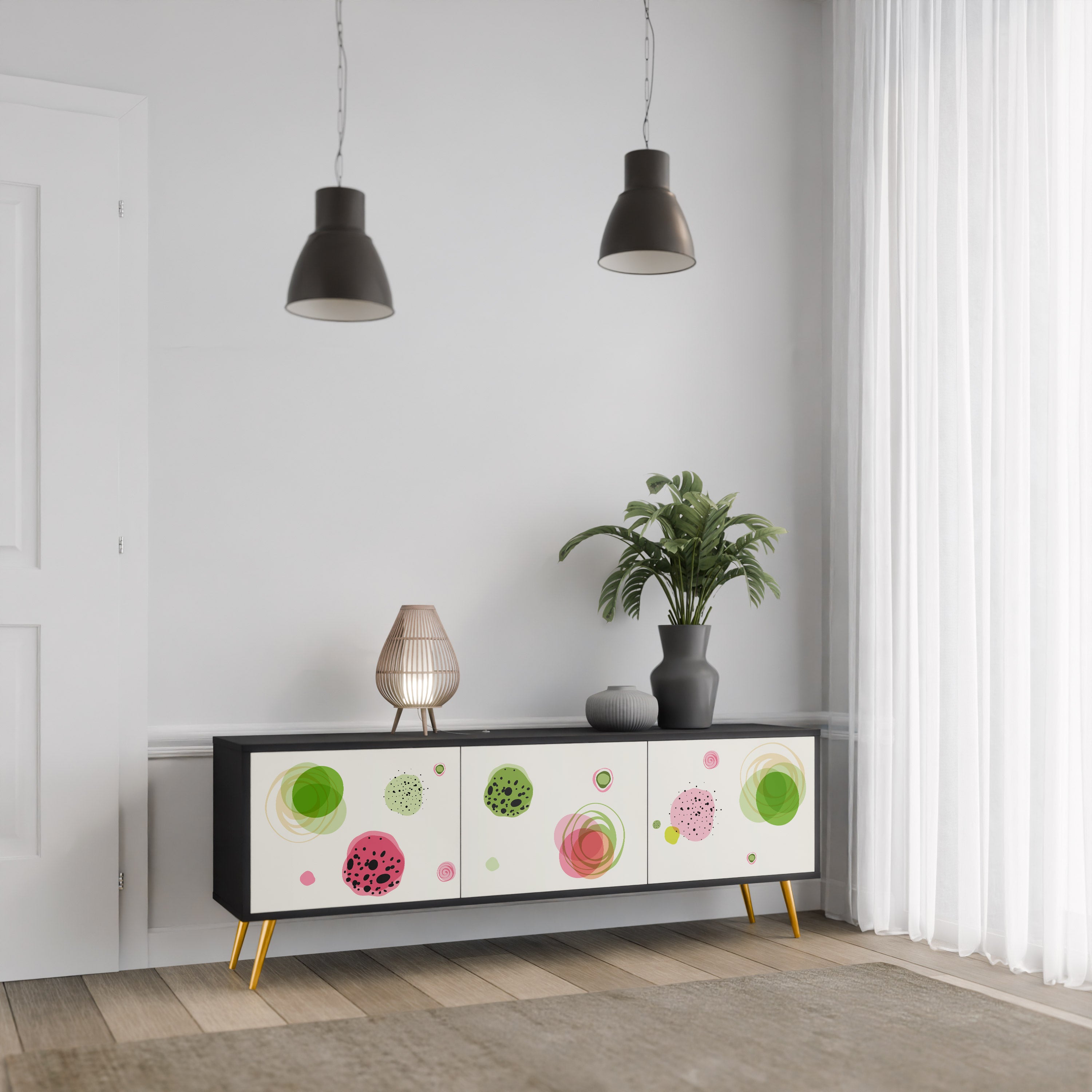 Mueble de TV COLORFUL COSMOS de 3 puertas con acabado negro