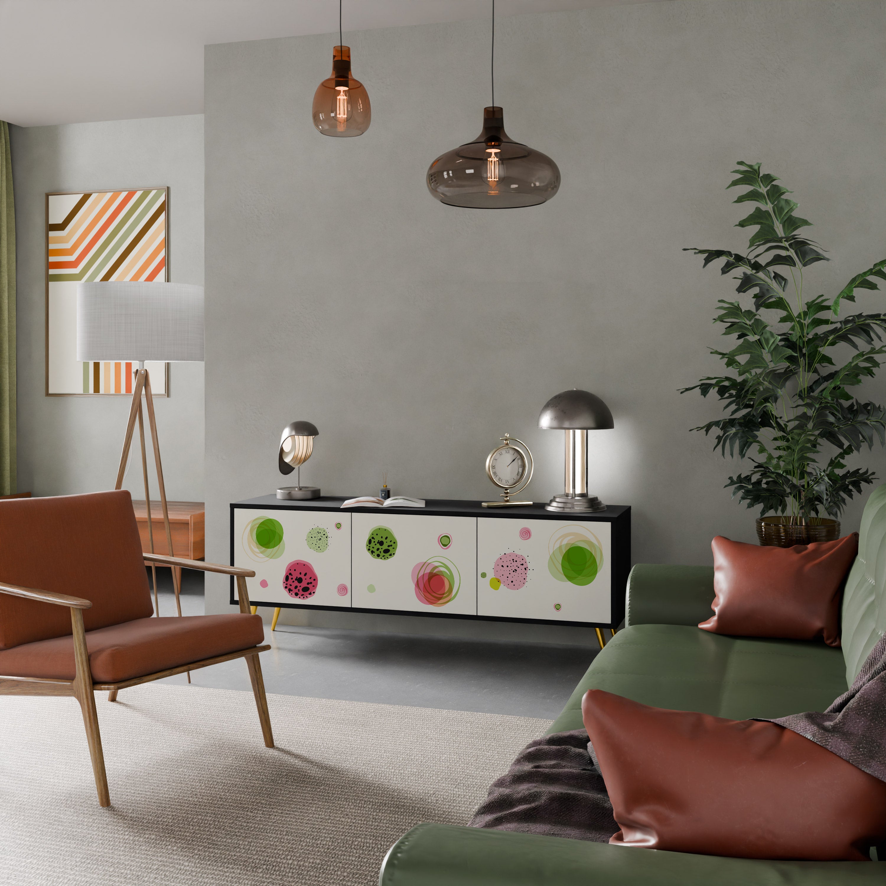 Mueble de TV COLORFUL COSMOS de 3 puertas con acabado negro