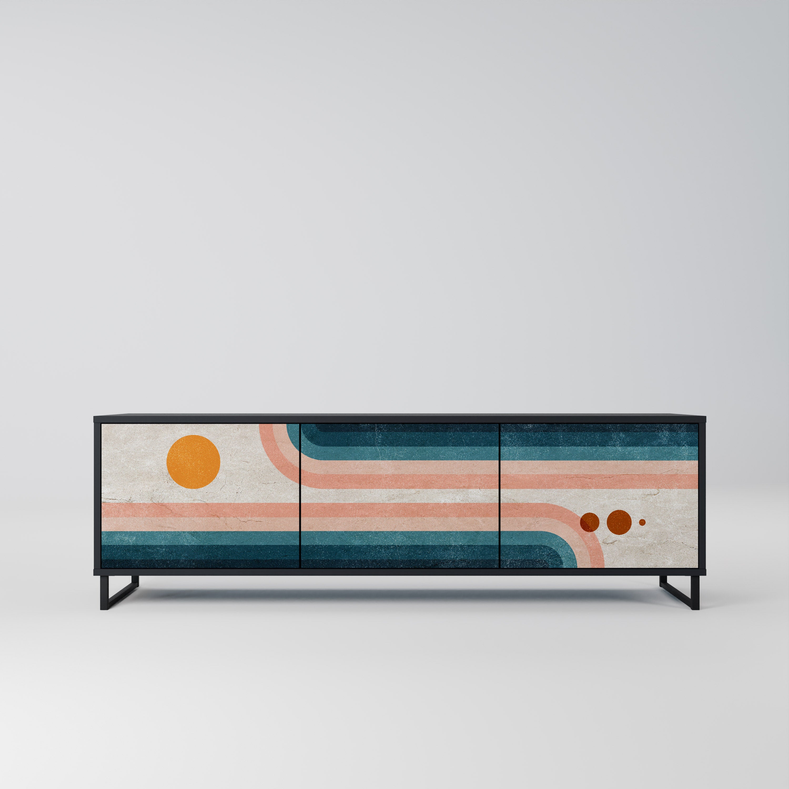 Mueble de TV de 3 puertas TWO HALVES con acabado negro