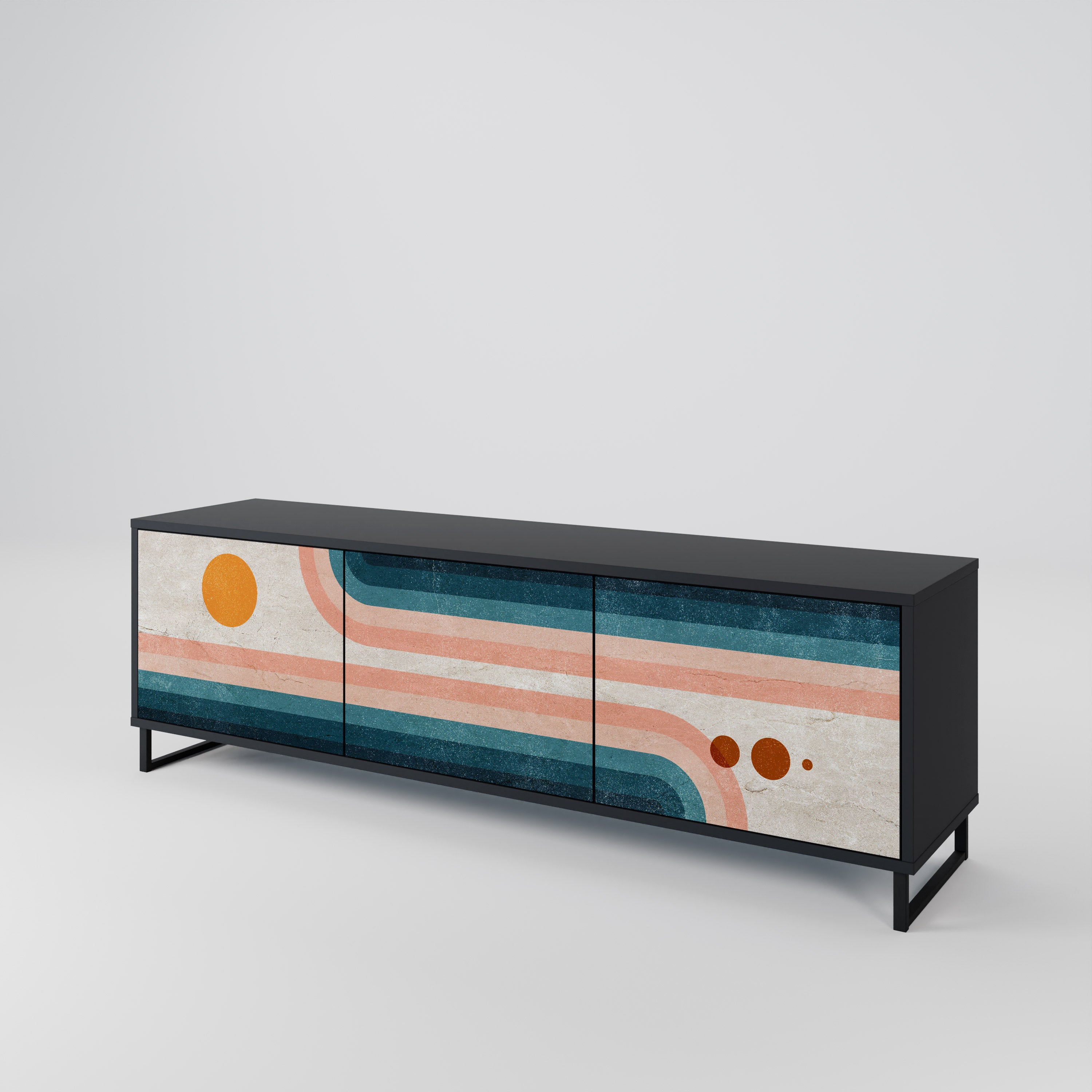 Mueble de TV de 3 puertas TWO HALVES con acabado negro